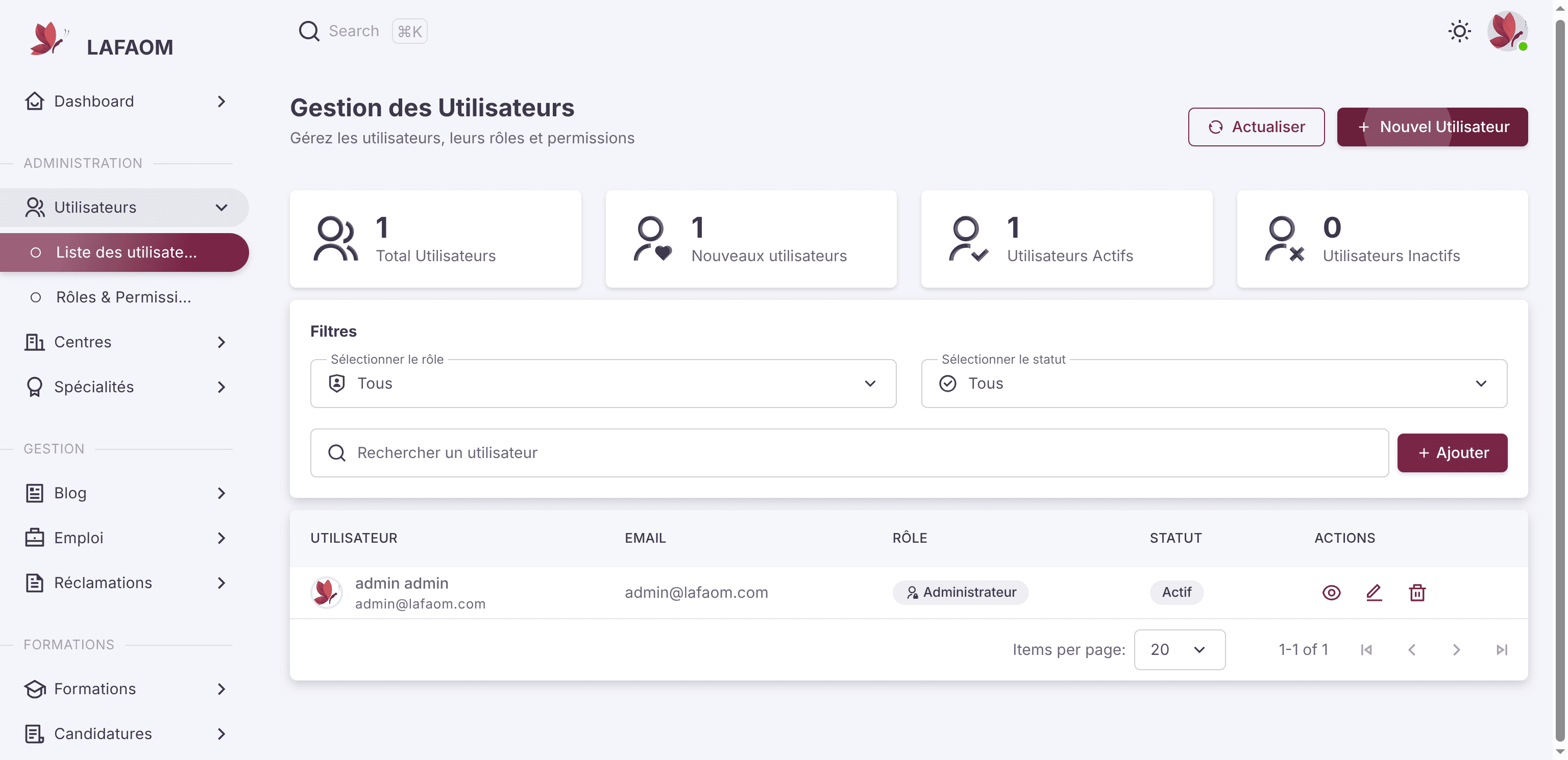 Step #9: Cliquez sur "+ Nouvel Utilisateur"