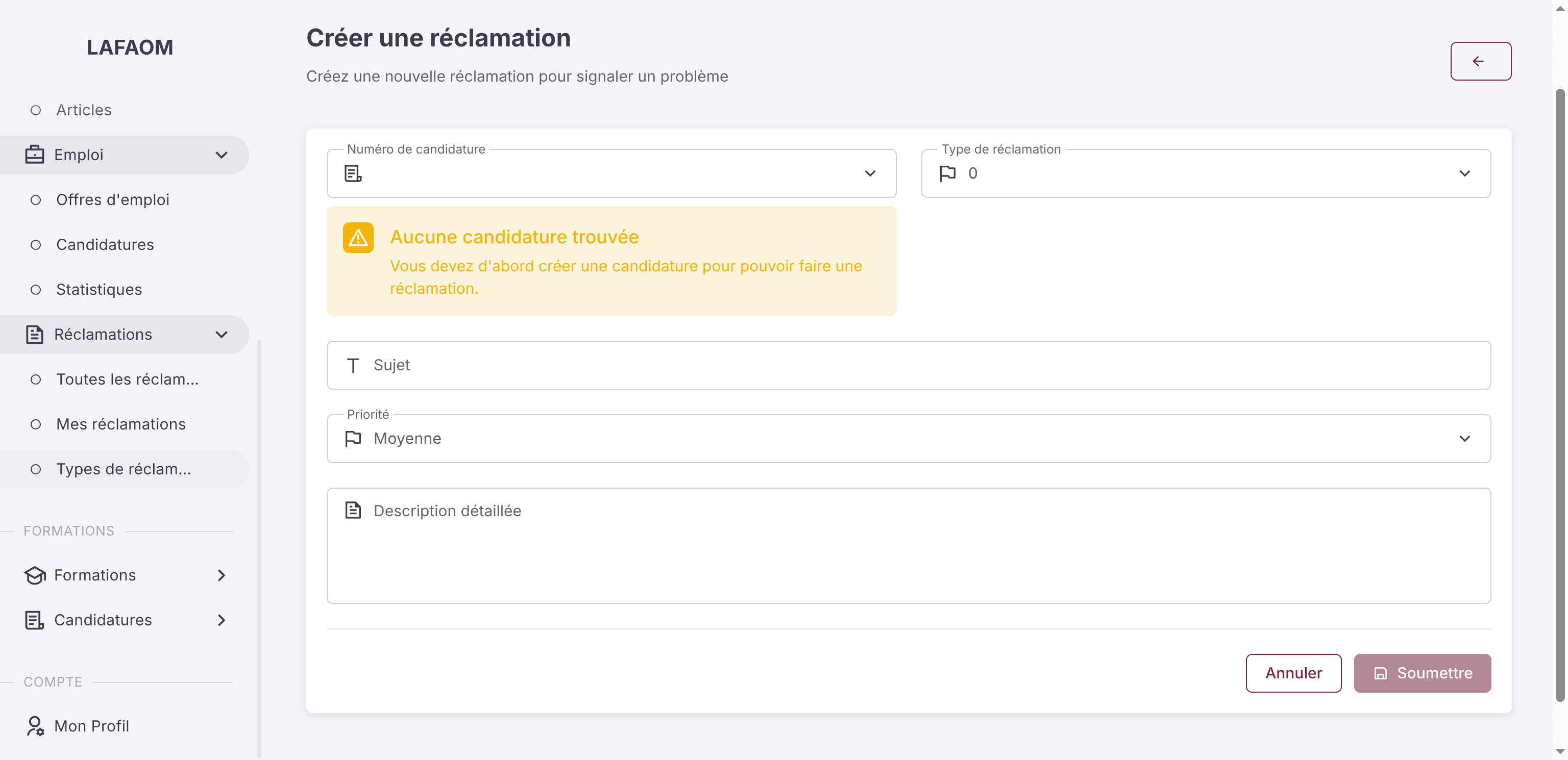 Step #80: Cliquez sur "○ Types de réclam"