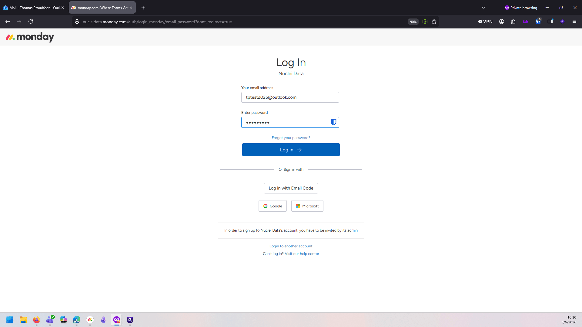 Step #6: Enter the email address you were invited with and the password you created, then click Log in.