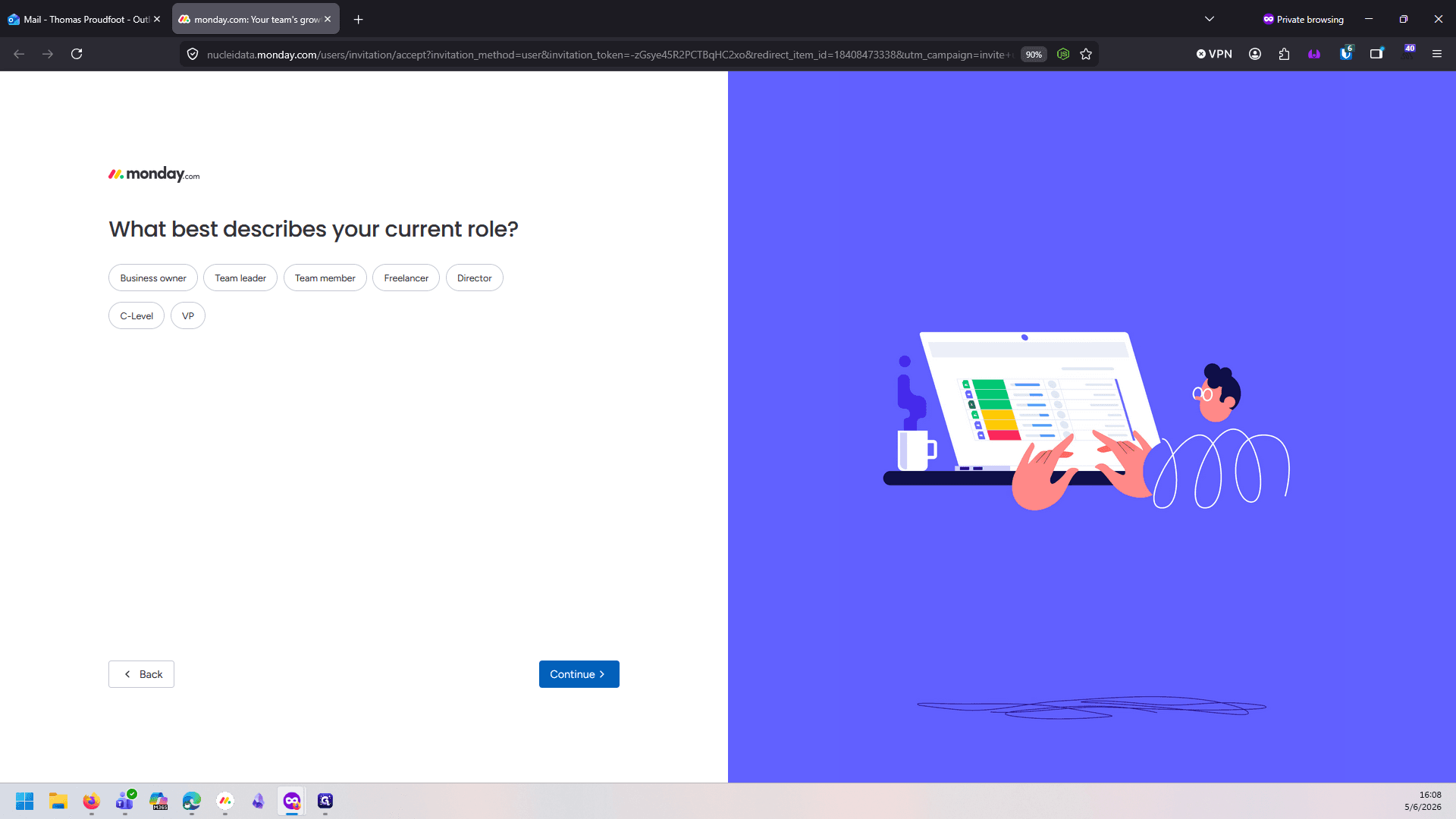 Step #3: Click Continue to skip through the initial onboarding questions.