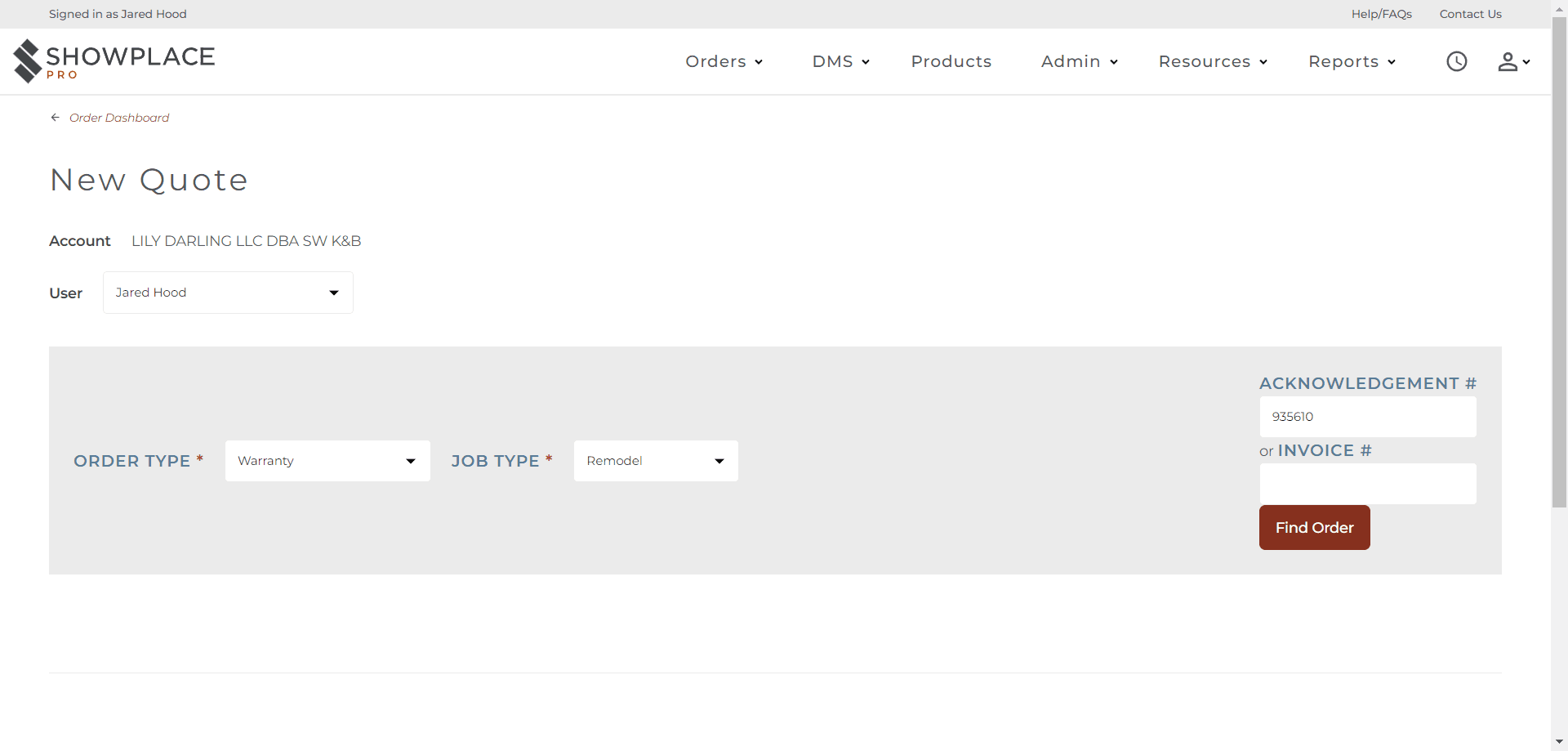 Step #7: Enter the acknowledgement # then click "Find Order"