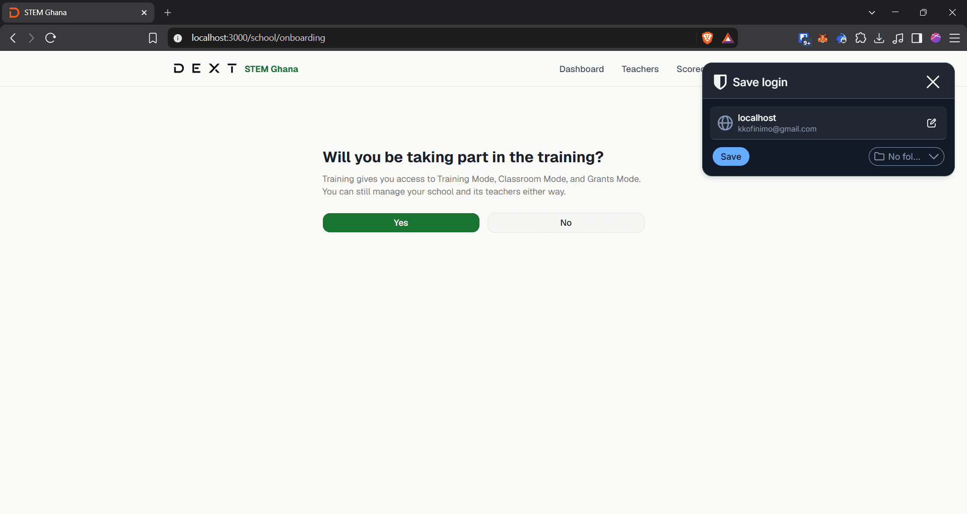 Step #15: Click No under "Will you be taking part in the training?" if only your teachers will participate and not yourself