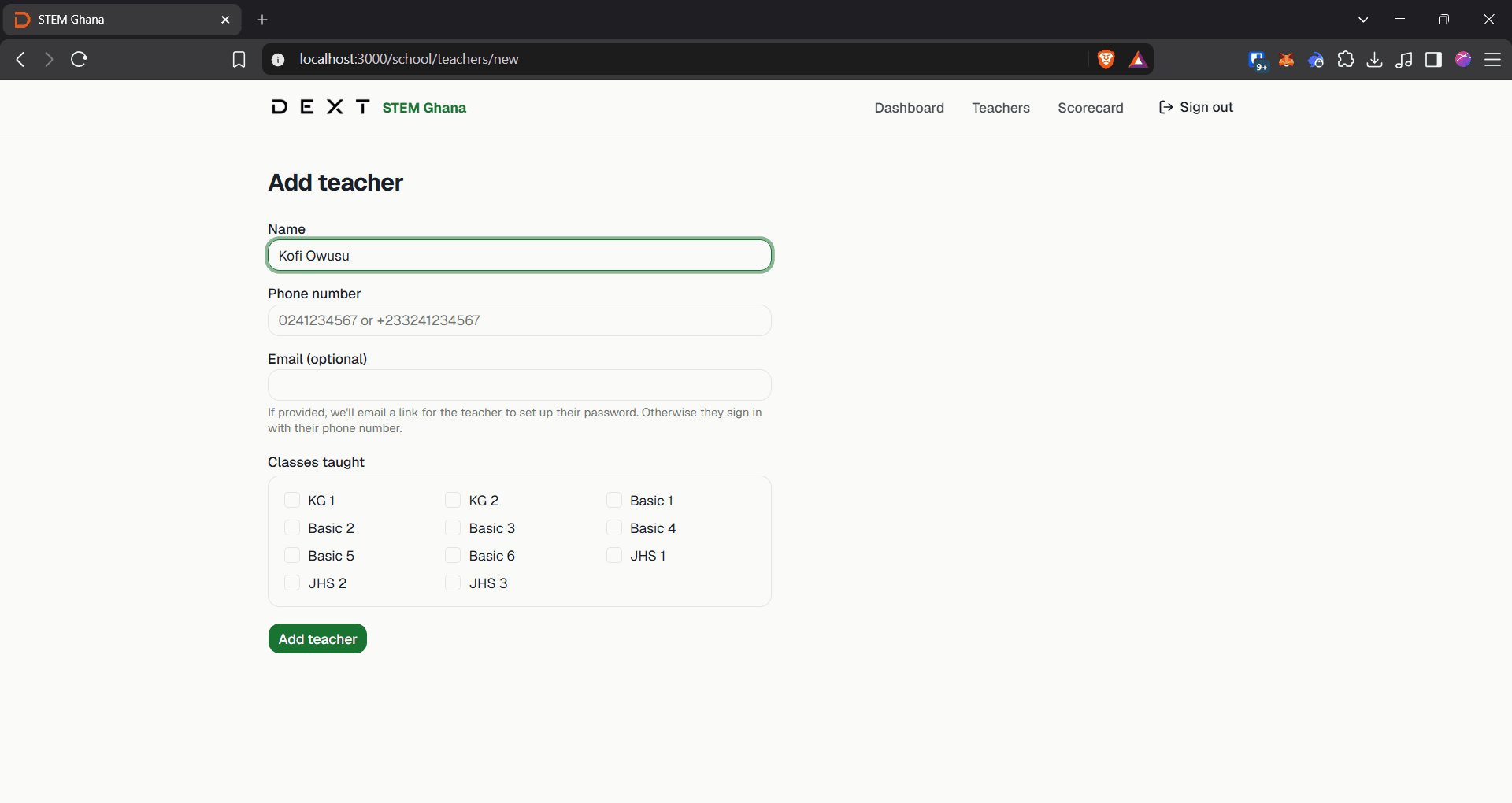 Step #19: Click the Phone number field and enter the teacher's mobile number.