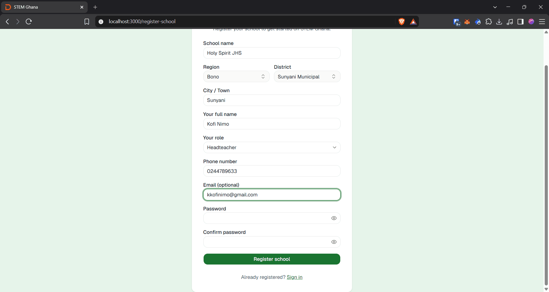 Step #13: Click the Password field and create a secure password.