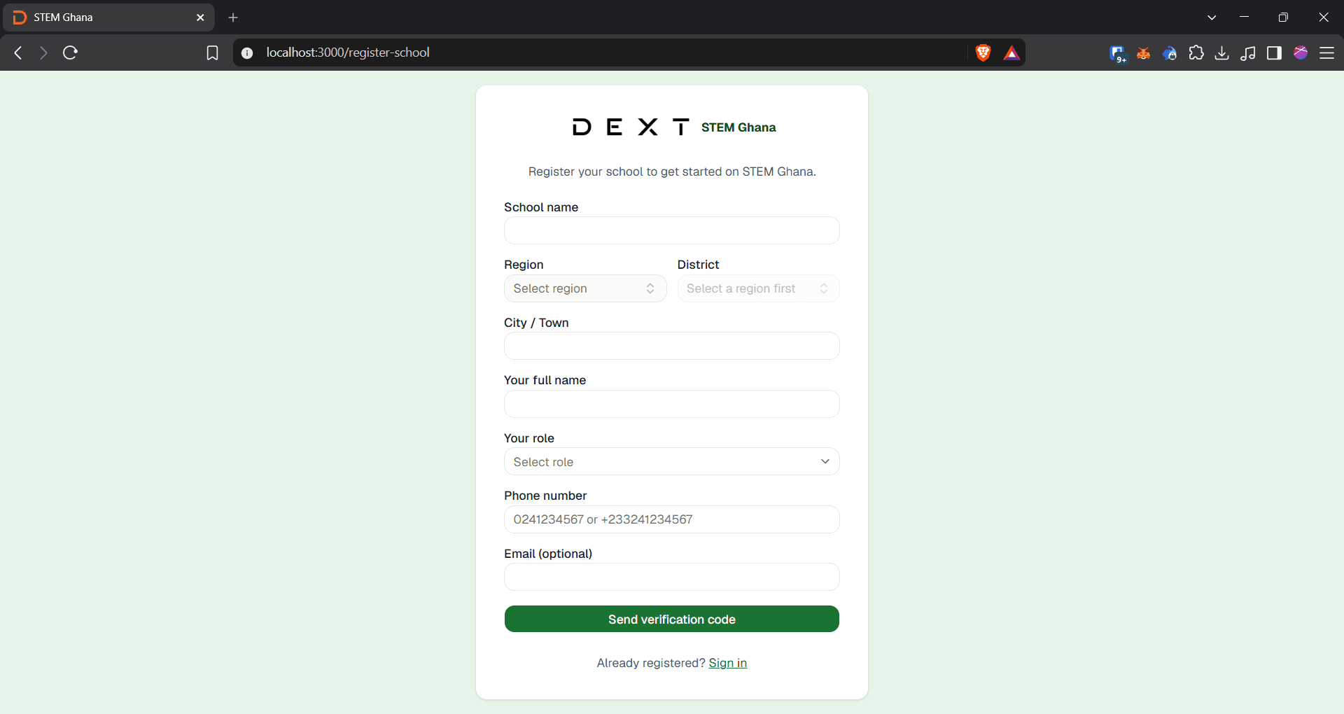 Step #2: Click the School name text field and enter the name of your institution.