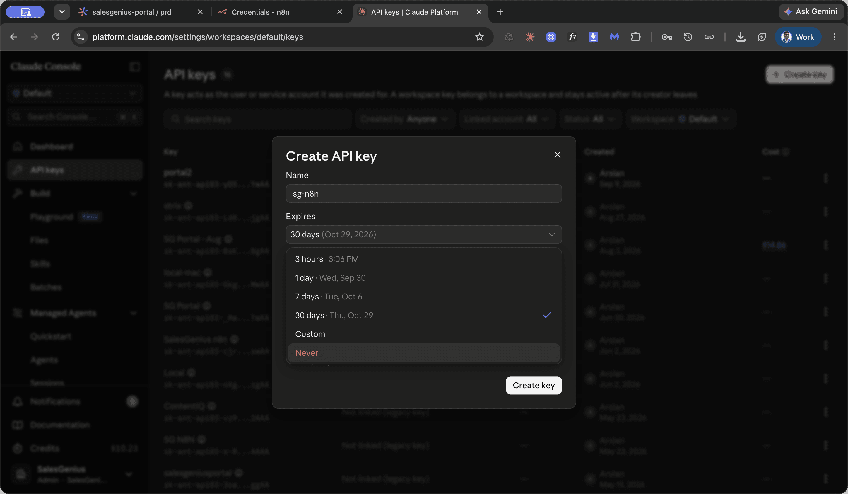 Step #3: Open the expiration dropdown and select Never.