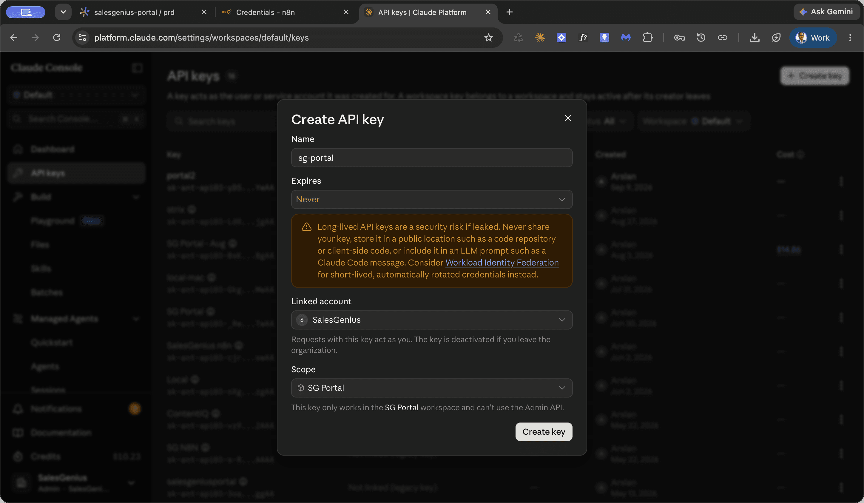 Step #6: Click Create key.