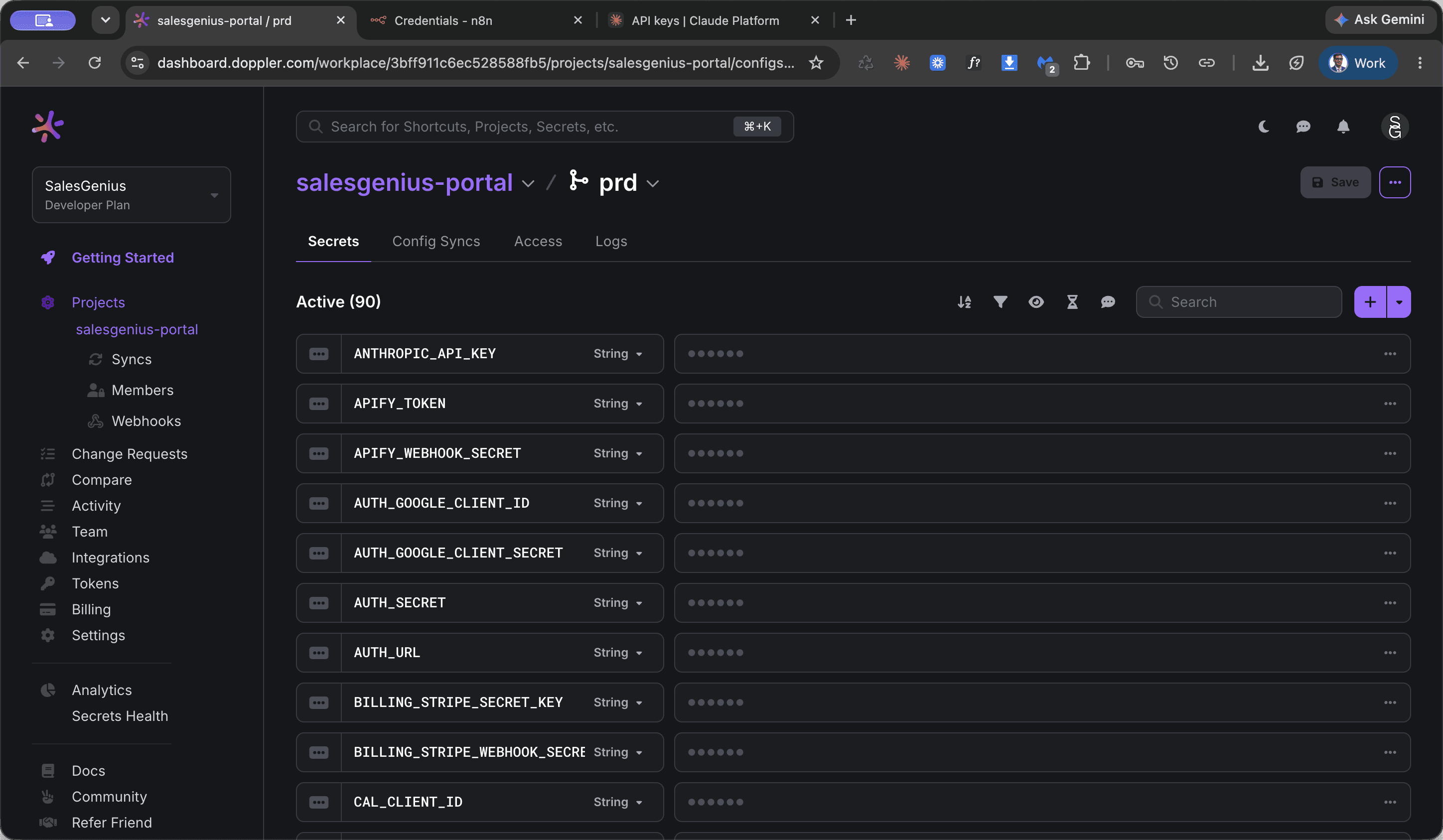 Step #3: Click the search secrets input field and search for Anthropic.