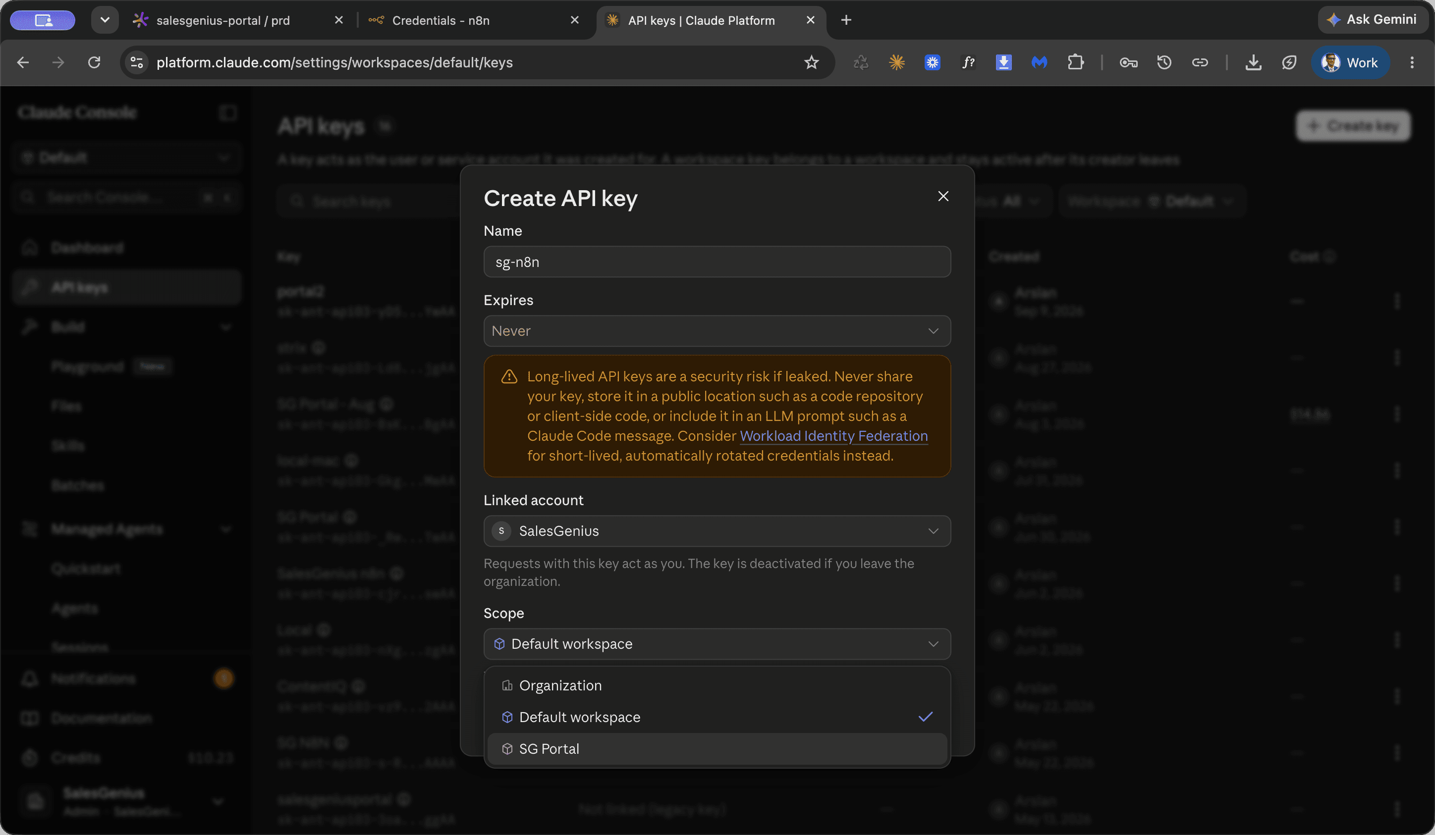 Step #4: Open the scope dropdown and select SG Portal.