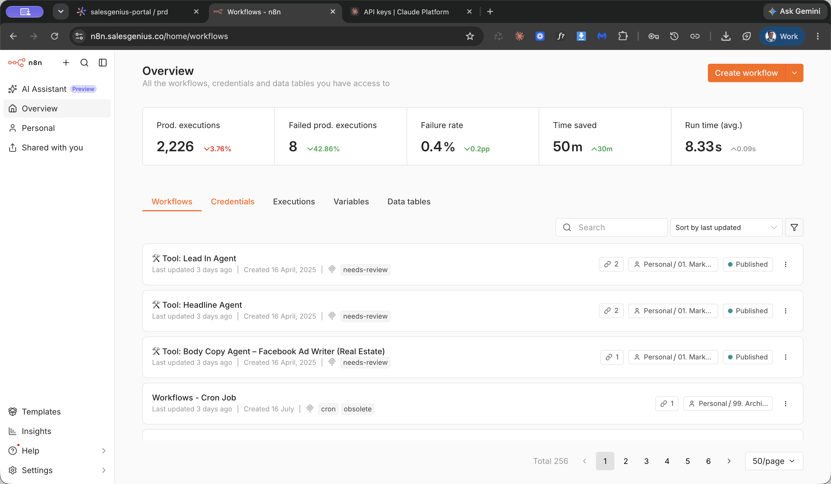 Step #7: Open n8n and click Credentials in the sidebar.