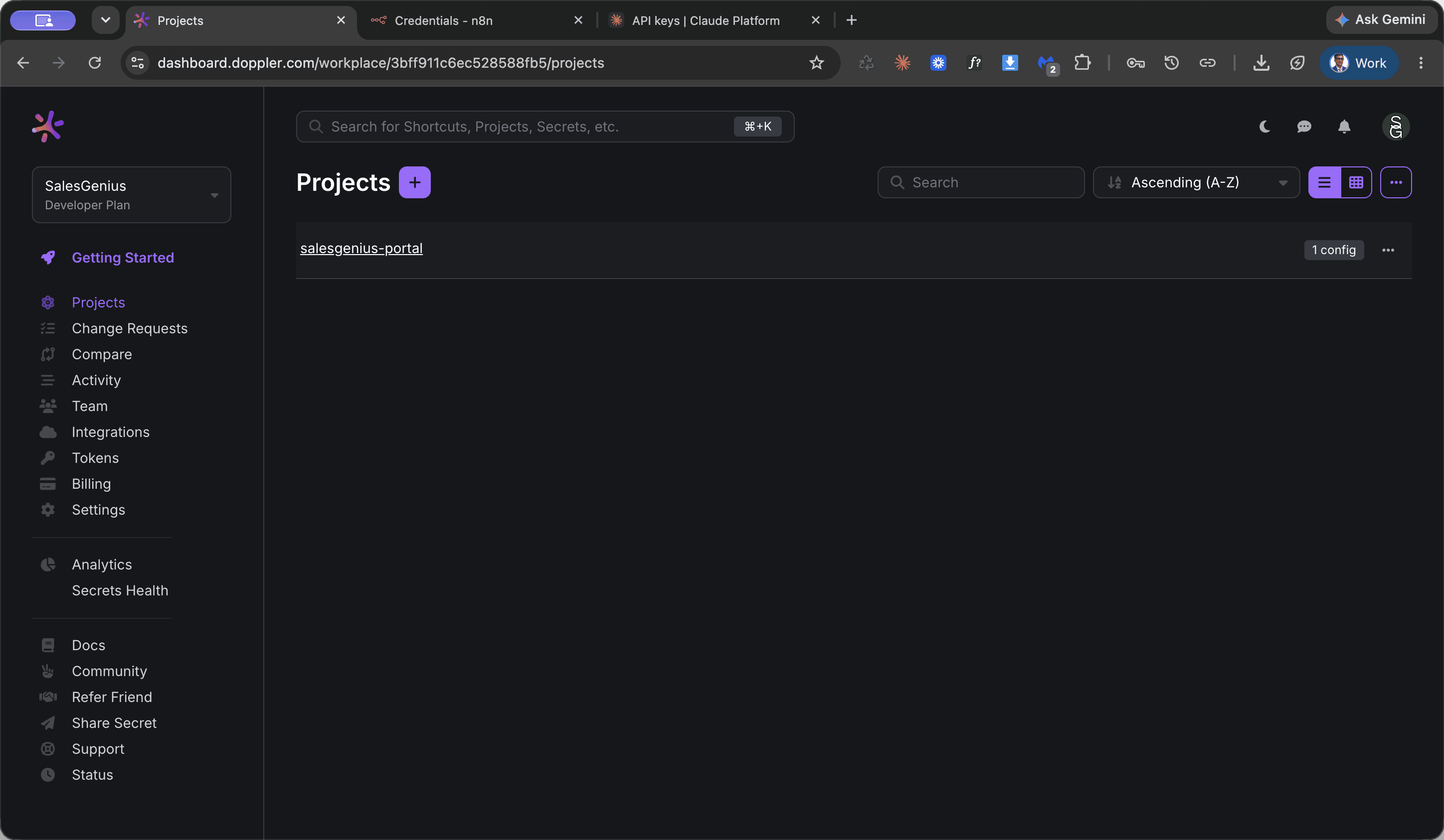Step #1: In Doppler, navigate to Projects and click salesgenius - portal.