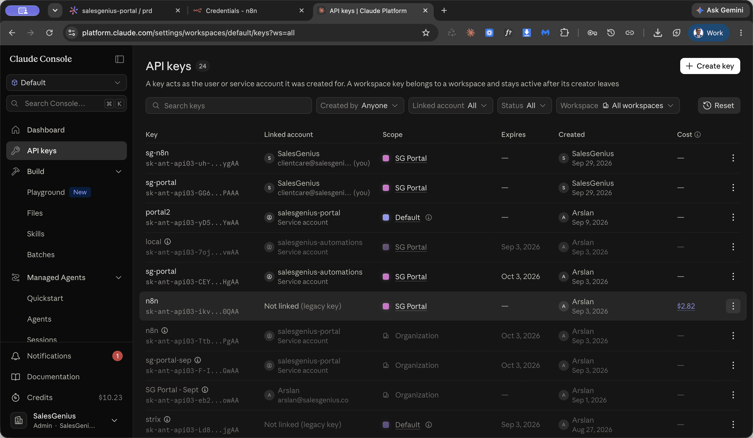 Step #4: Click the options menu next to an old key and select Disable API key.
