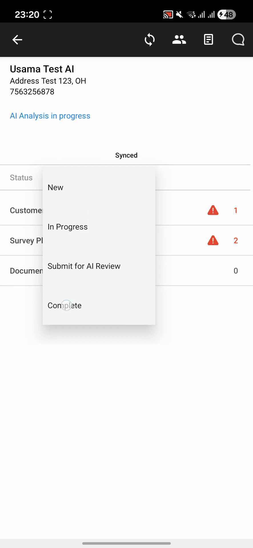Step #23: Tap OK on the alert dialog to confirm the status change.