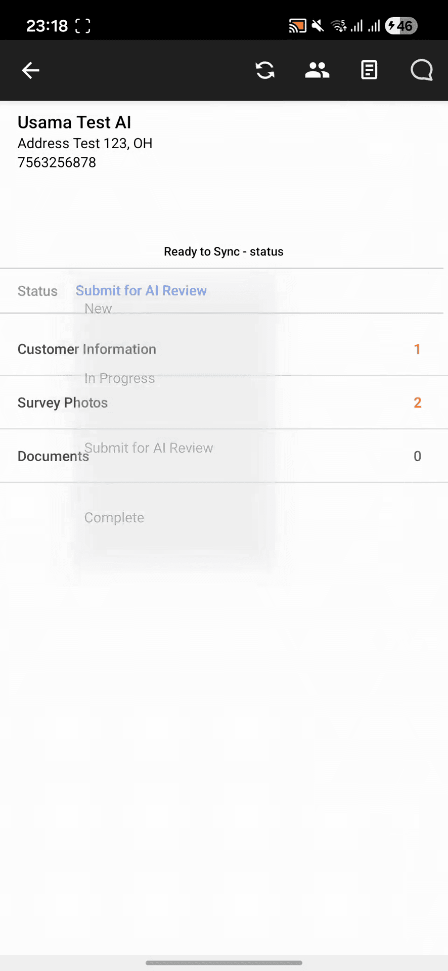 Step #13: After photos are uploaded into each field. Go back & Tap the Submit for AI Review button to trigger automated quality checks.