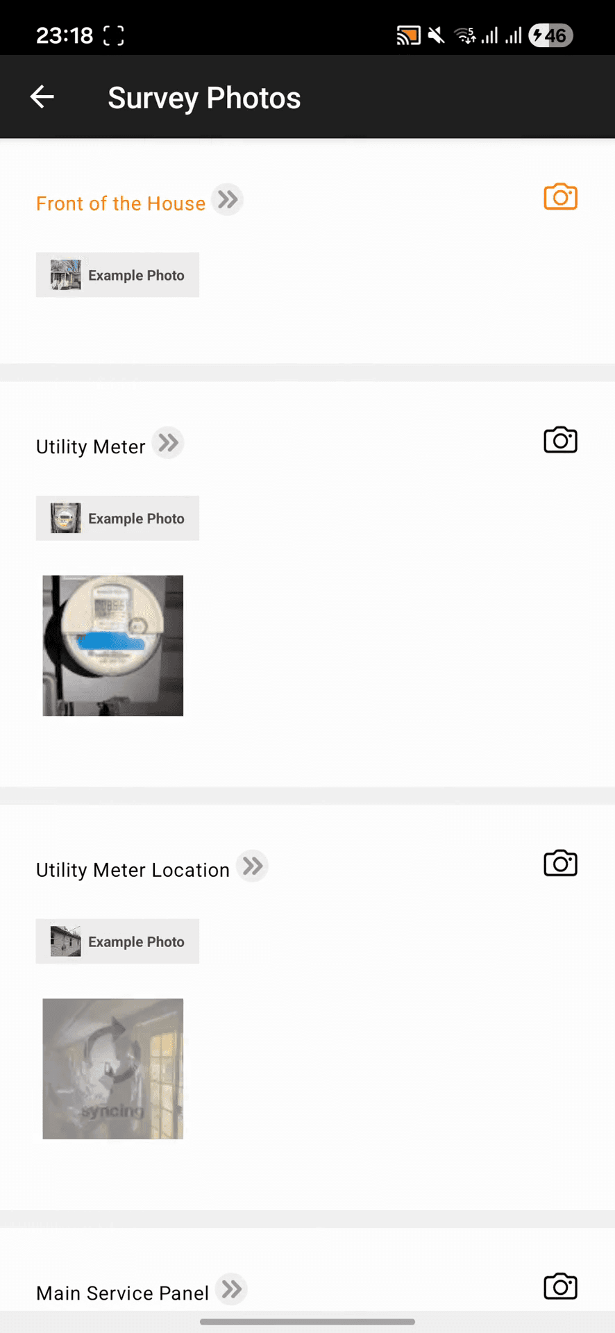 Step #11: Tap the camera icon in the Survey Photos section to capture a photos of all the fields.