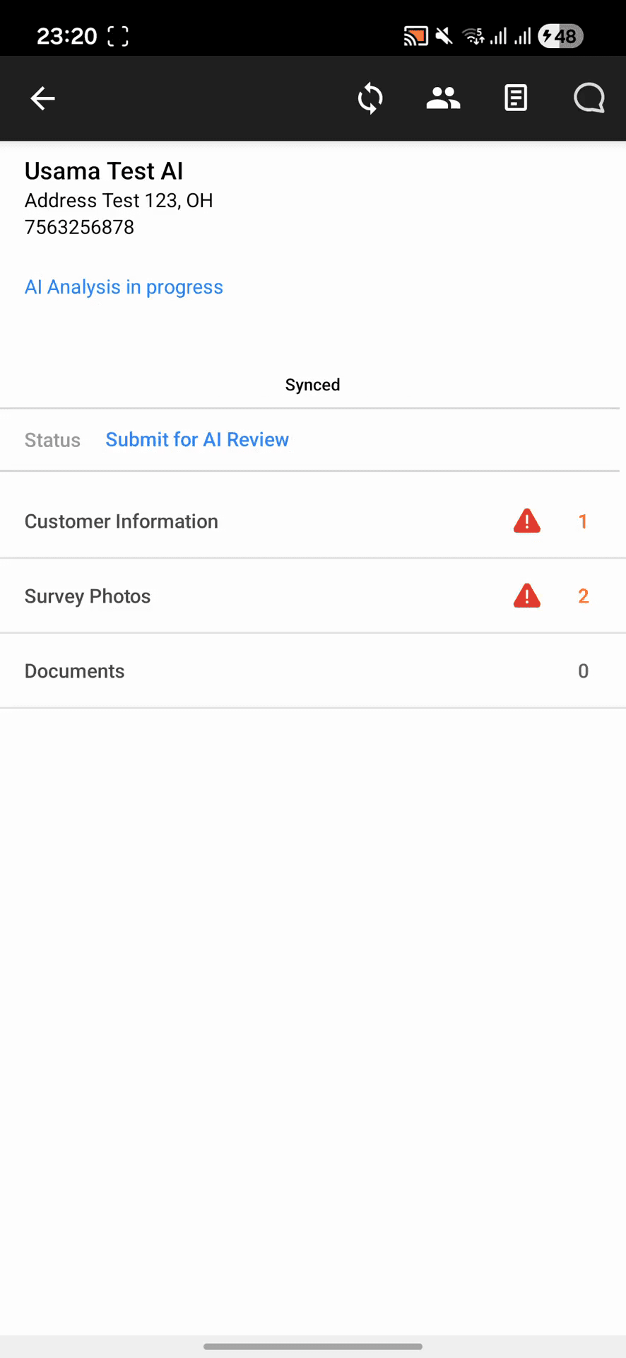 Step #21: Tap the current project status line, indicating Submit for AI Review.