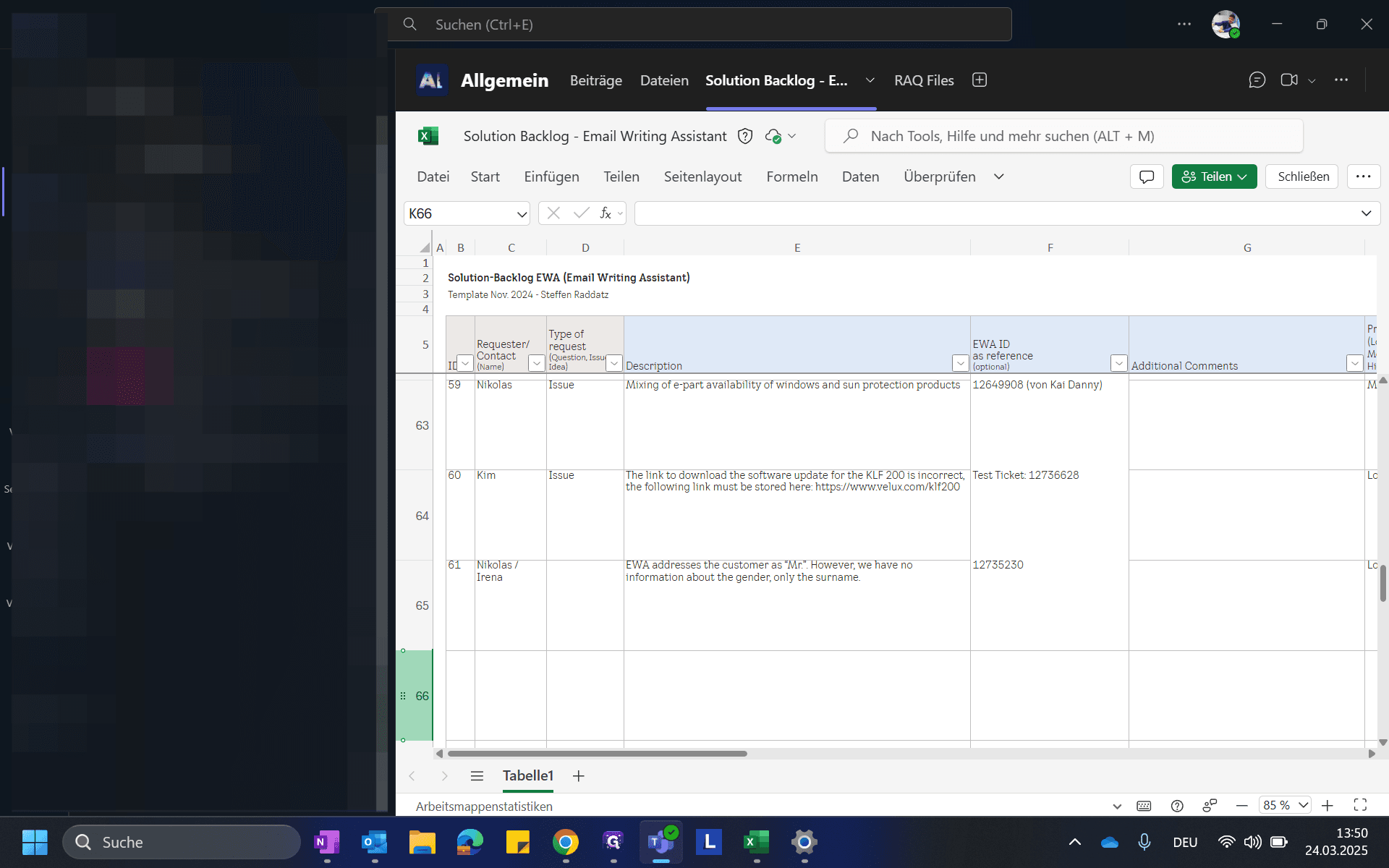 Step #14: Zusätzlich sollte ein Eintrag im Solution Backlog erstellt werden, falls noch nicht vorhanden.