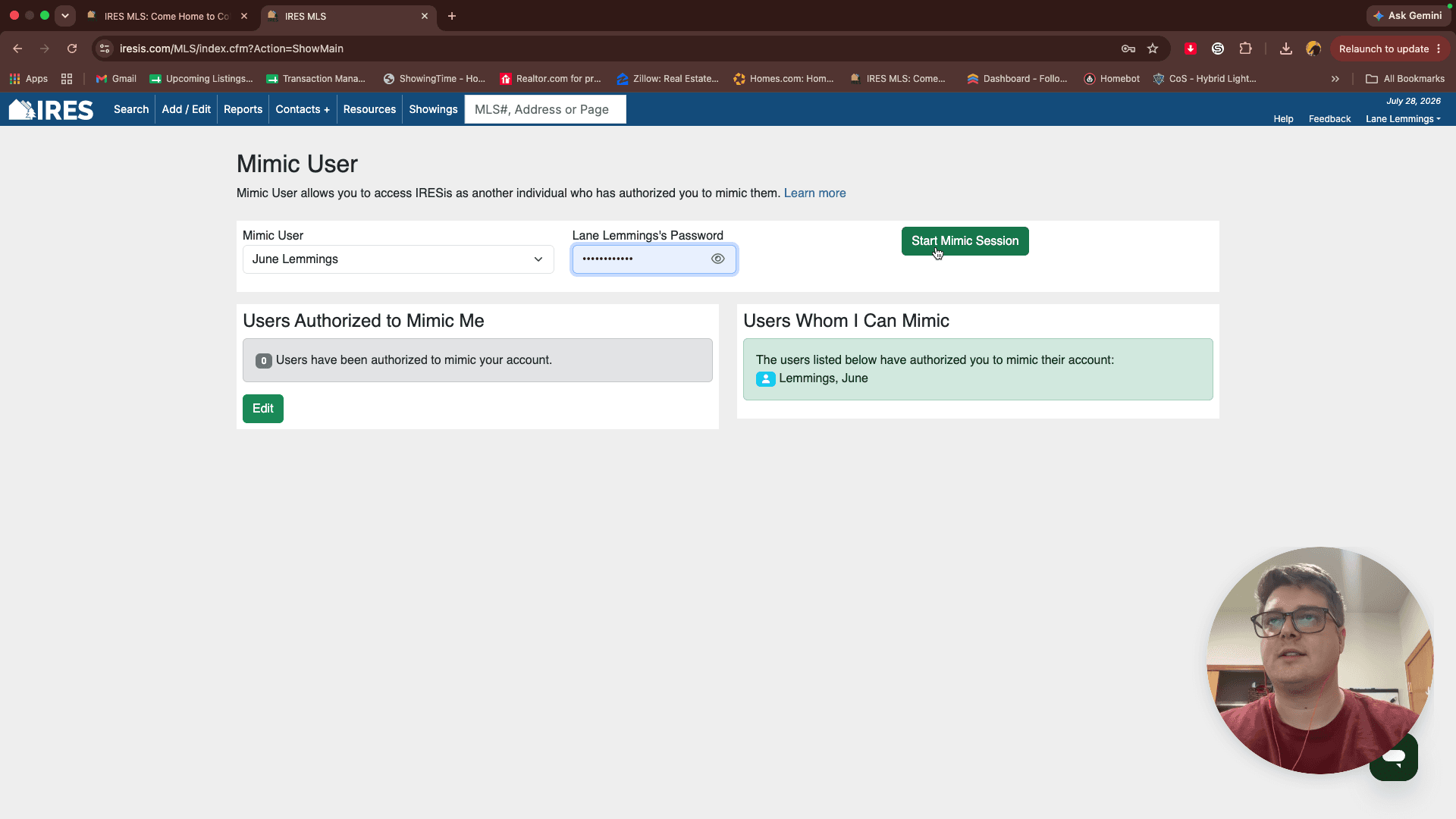 Step #6: Enter the required password and click Start Mimic Session.