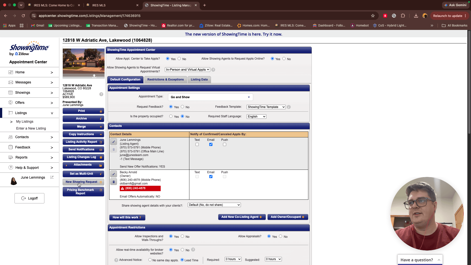 Step #14: Click New Showing Request in the sidebar menu.