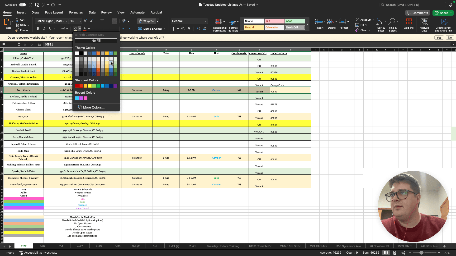 Step #22: Return to the Excel tracking spreadsheet and update the row's fill color to indicate the listing has been successfully scheduled.