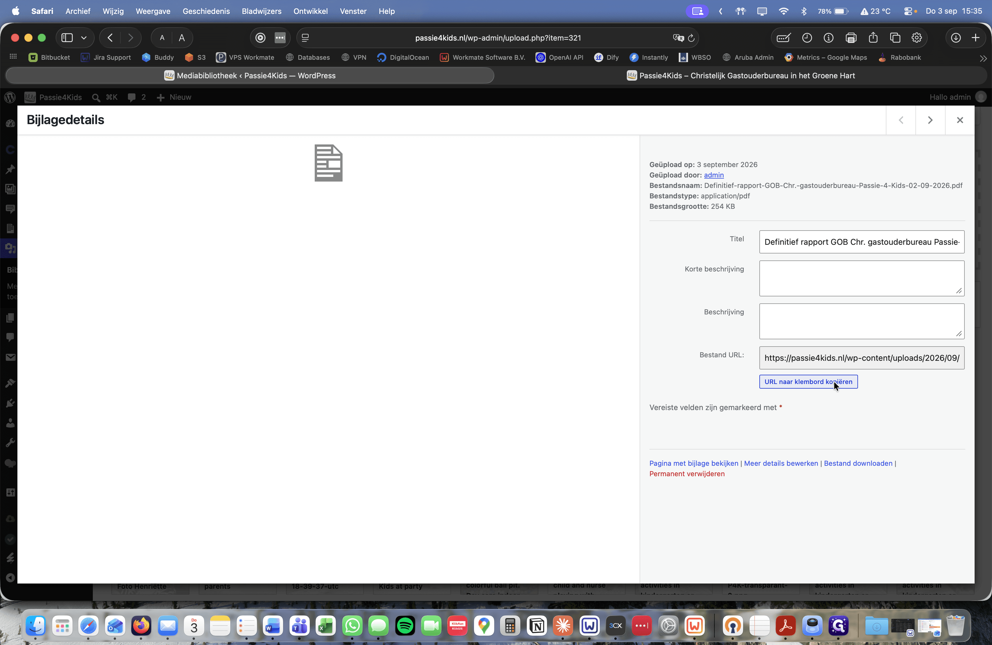 Step #14: Klik op URL naar klembord kopiëren om de directe link van het document te kopiëren.