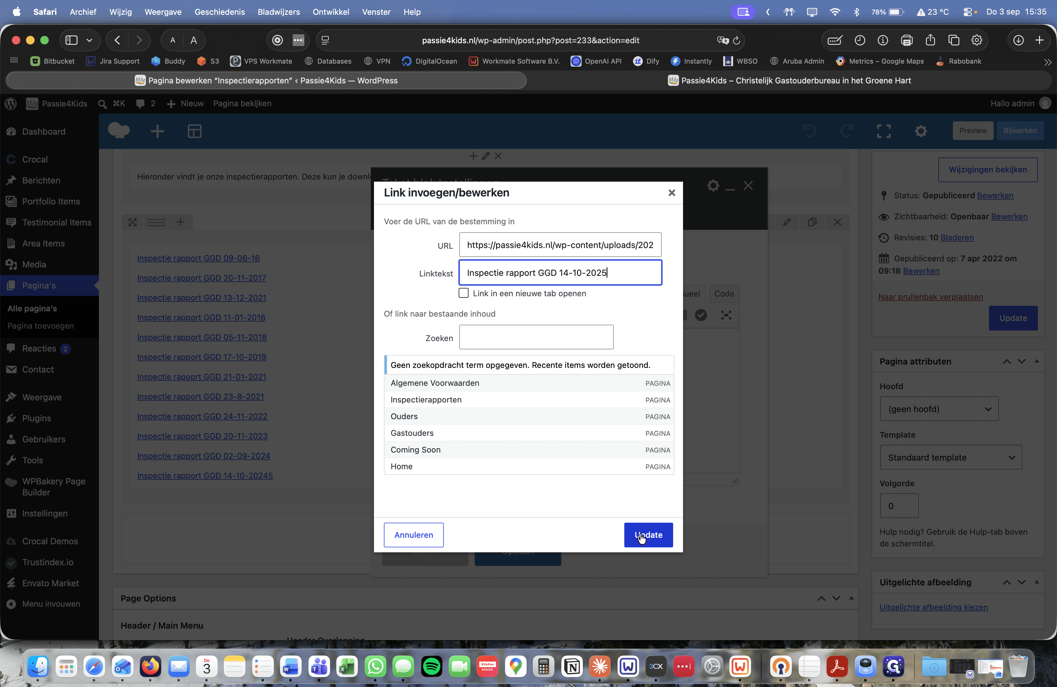 Step #21: Plak de gekopieerde URL in het linkveld en klik op Update.