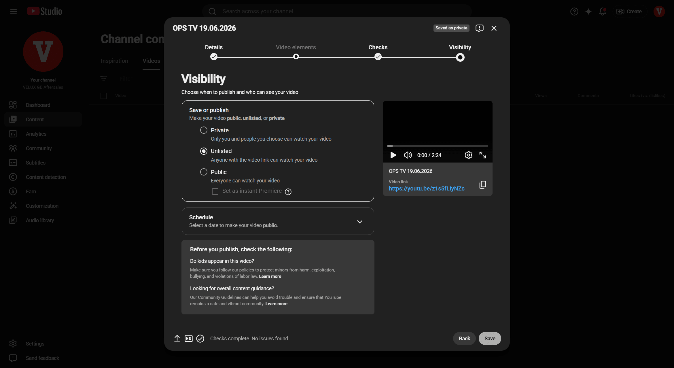Step #11: Click Save to finalize your settings and publish the video.