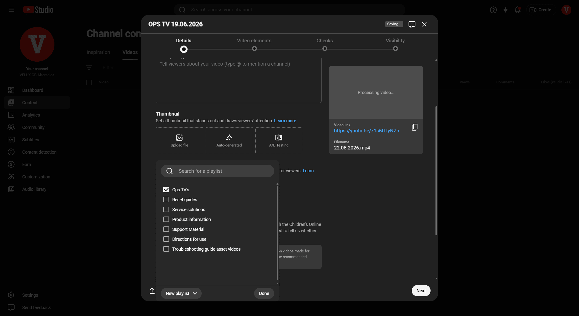 Step #6: Check the box for the appropriate playlist (e.g., "Ops TV's") and click Done.