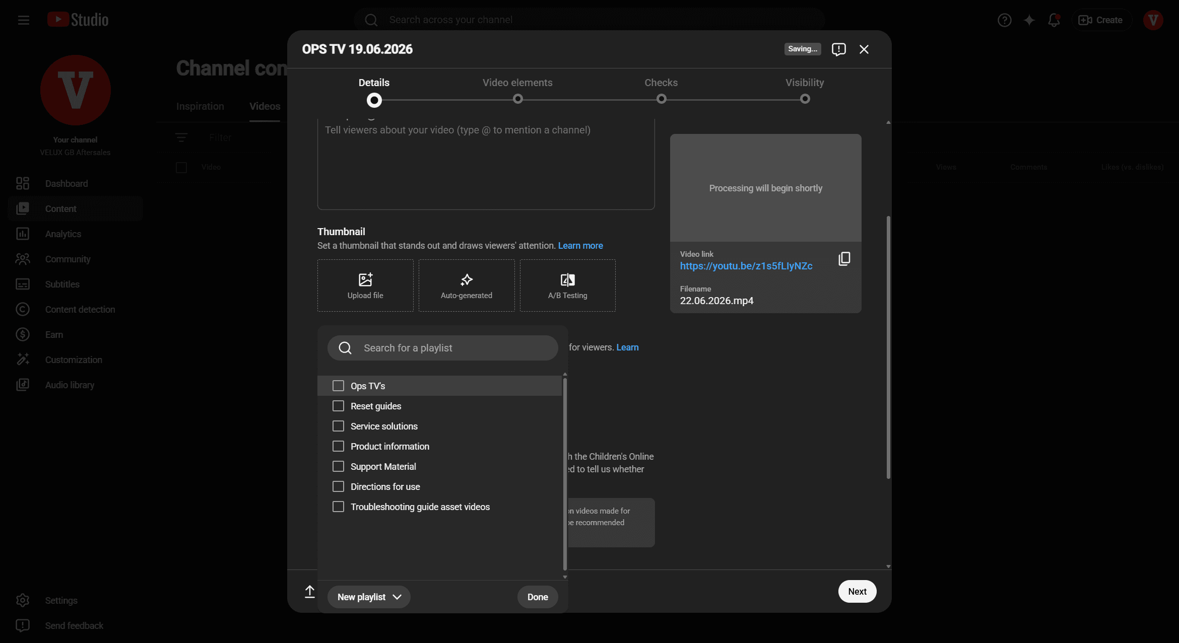 Step #5: Click the Playlists dropdown menu to categorize your video.