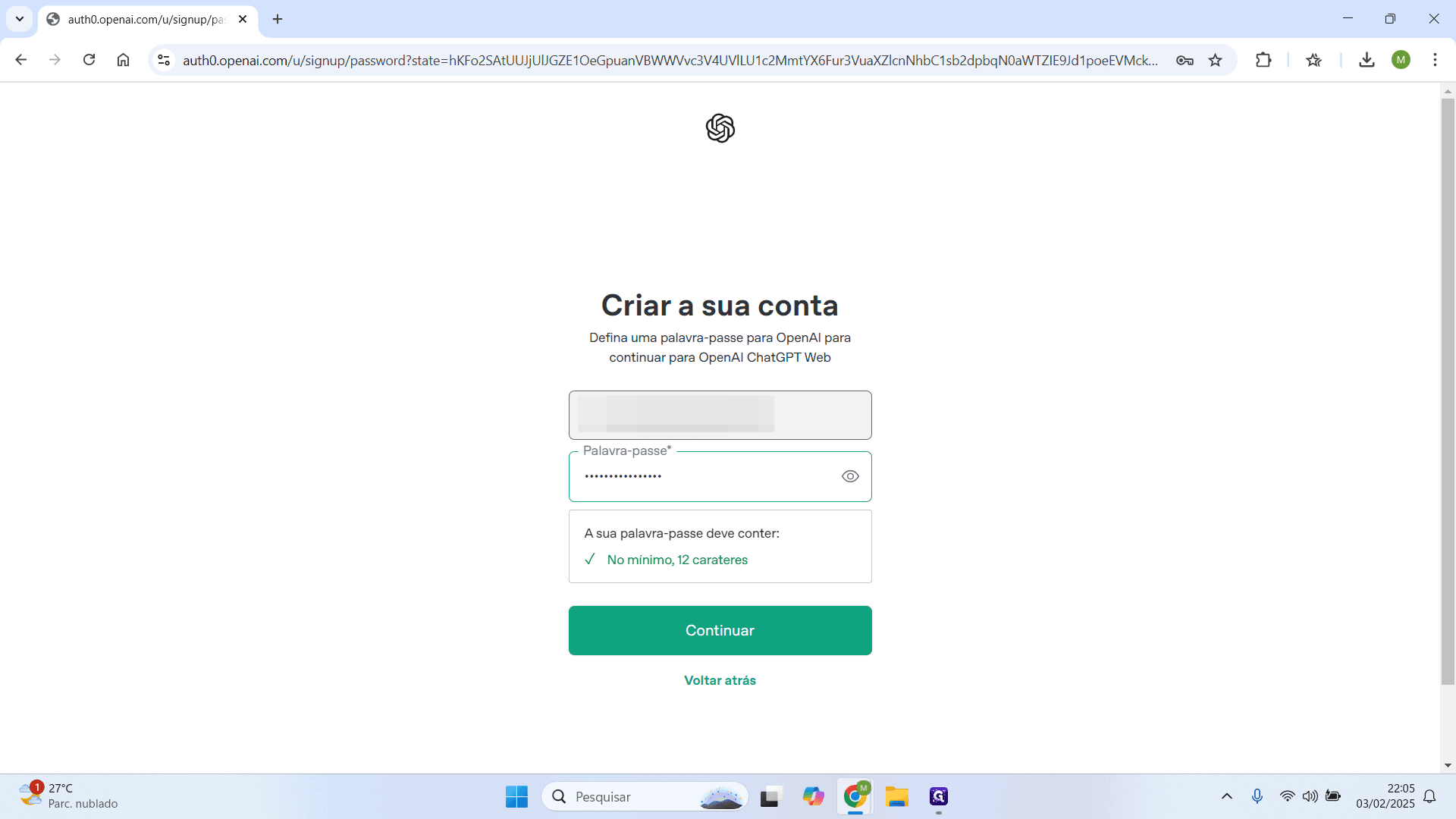 Step #7: Após inserir o e-mail e a senha, clique em continuar.