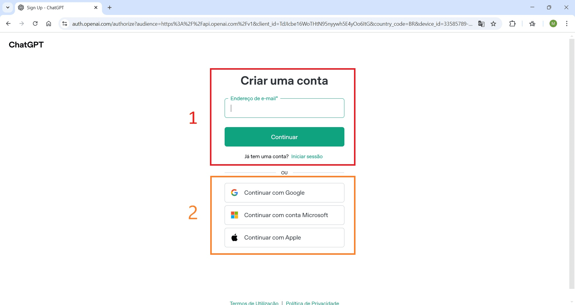 Step #4: Para a criação da conta, existem duas opções. 1. A primeira é inserir um e-mail e uma senha para a criação da conta. 2. Você também pode criar usando suas contas existentes do Google, Microsoft ou Apple.