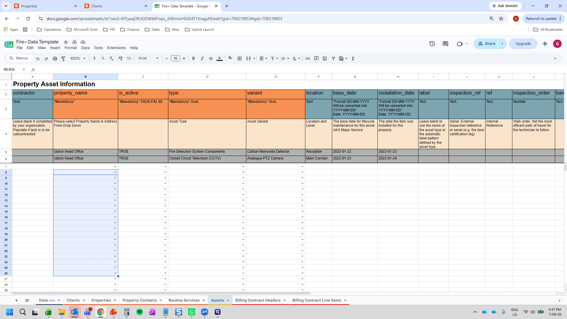 Step #6: Use the verified property names to populate the property_name column in the Fire+ Data Template prior to importing your assets.