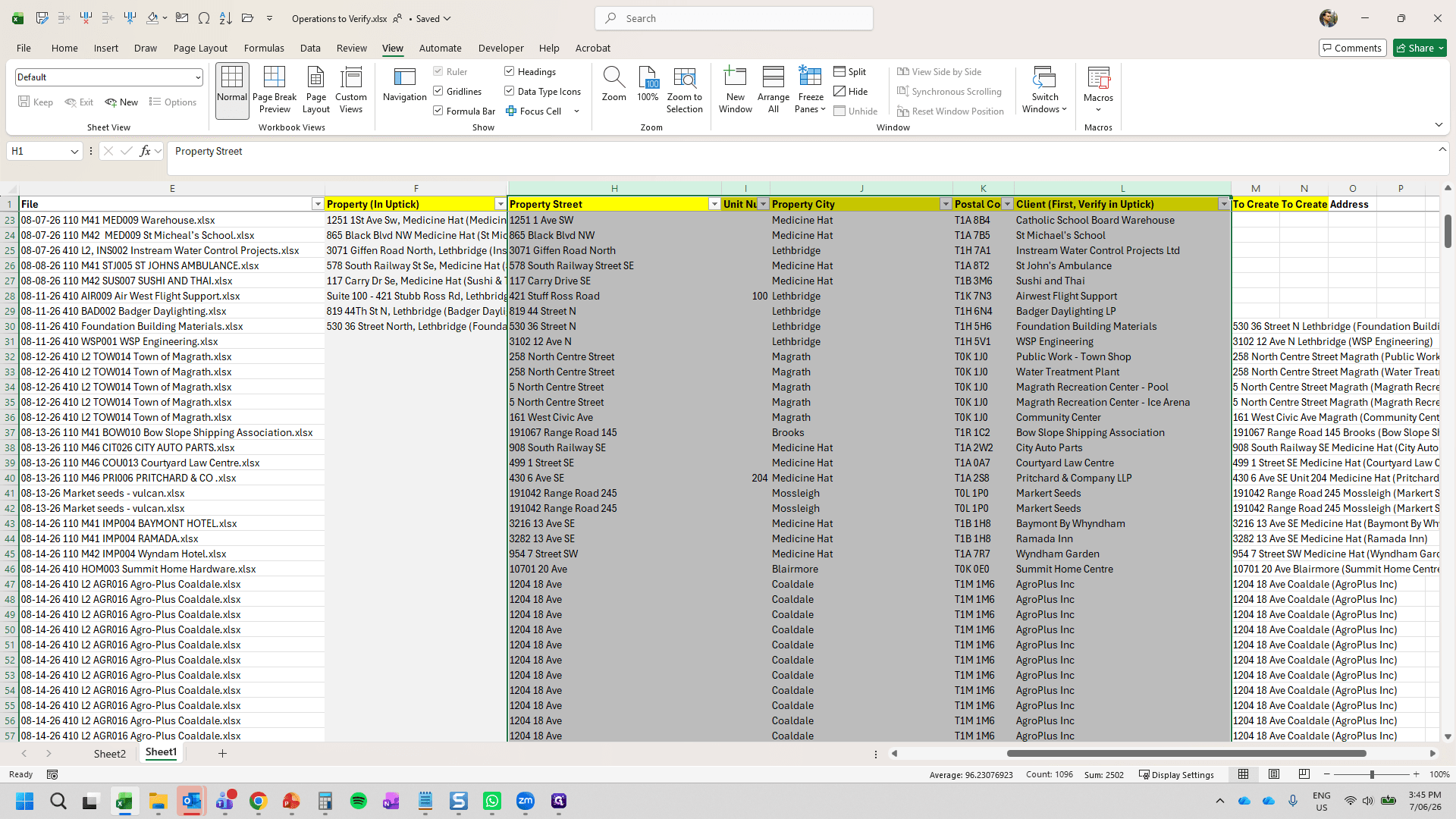 Step #2: Copy the property street address or client name from the spreadsheet.