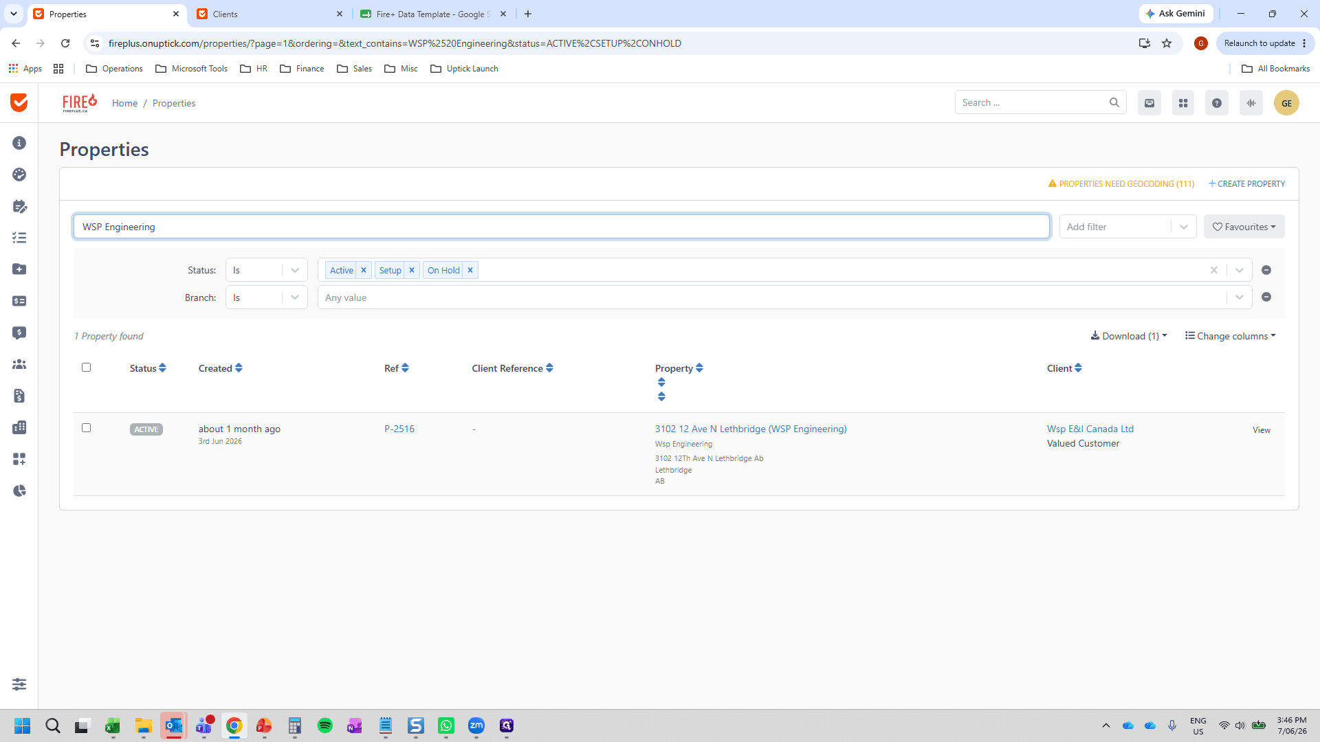 Step #3: Navigate to the Properties page in Uptick and search for the copied address or client name to locate the matching record.