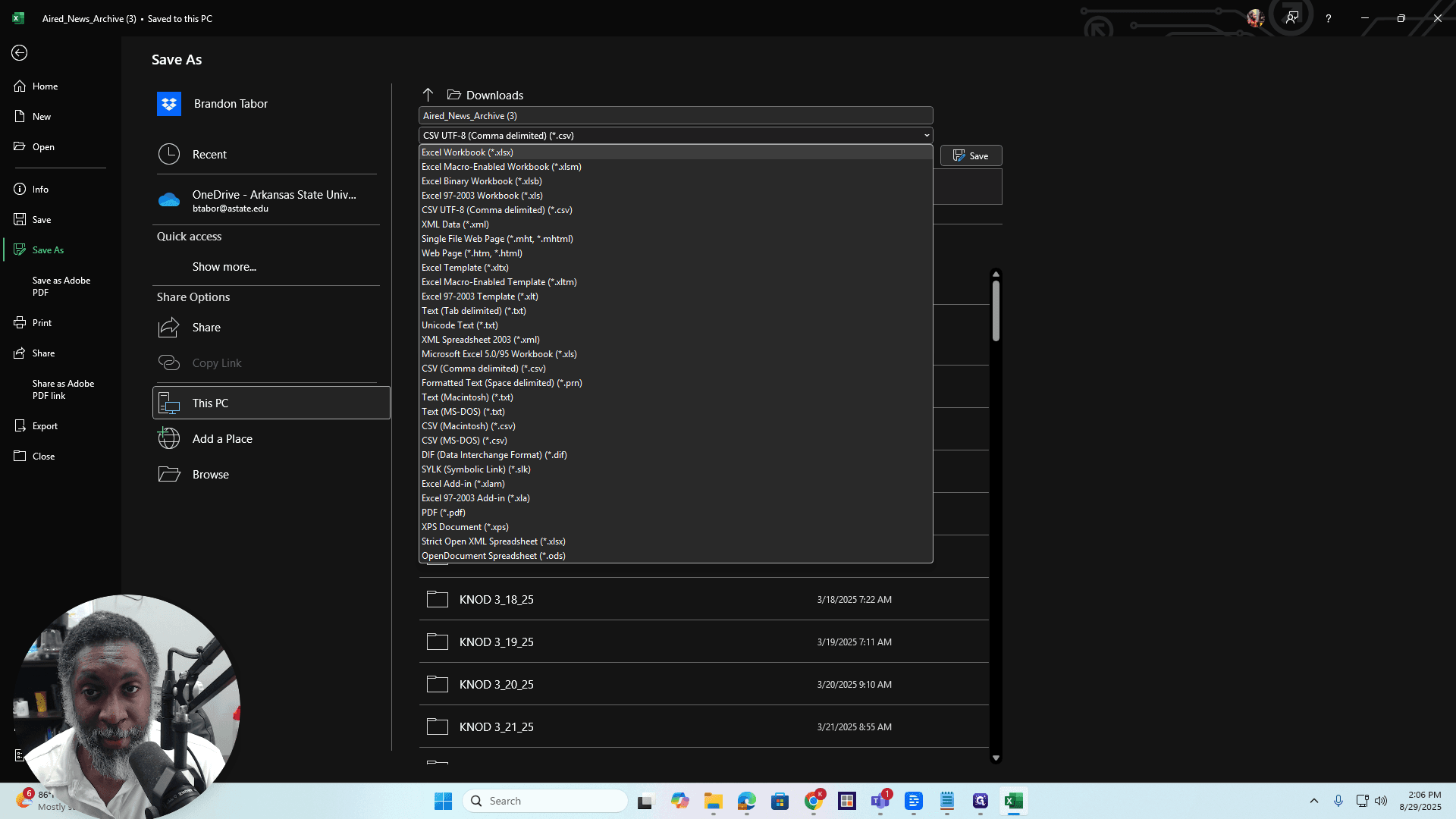 Step #15: Click on "Excel Workbook (*.xlsx)"