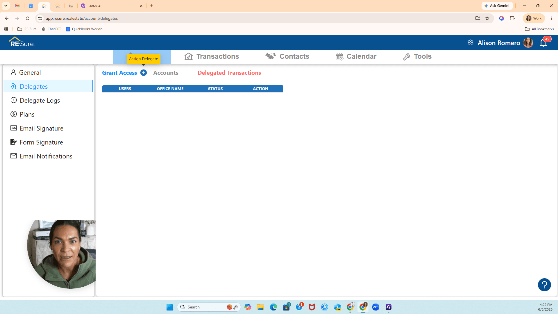 Step #3: Click the blue Assign Delegate button (plus icon) at the top of the page.