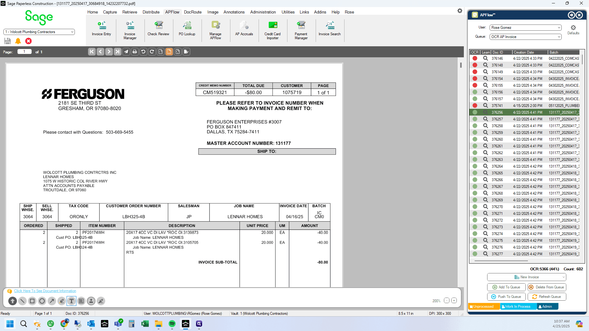 Step #3: They have also referenced two invoice numbers, you will verify that both of these invoices were paid in full, and included the material on this Credit Memo.