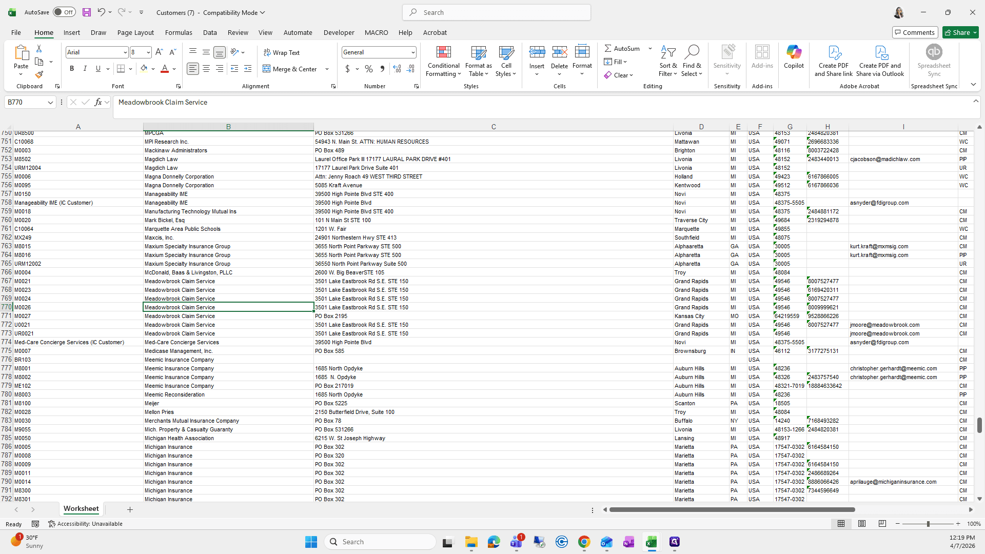 Step #38: Click on "Meadowbrook Claim Service"
