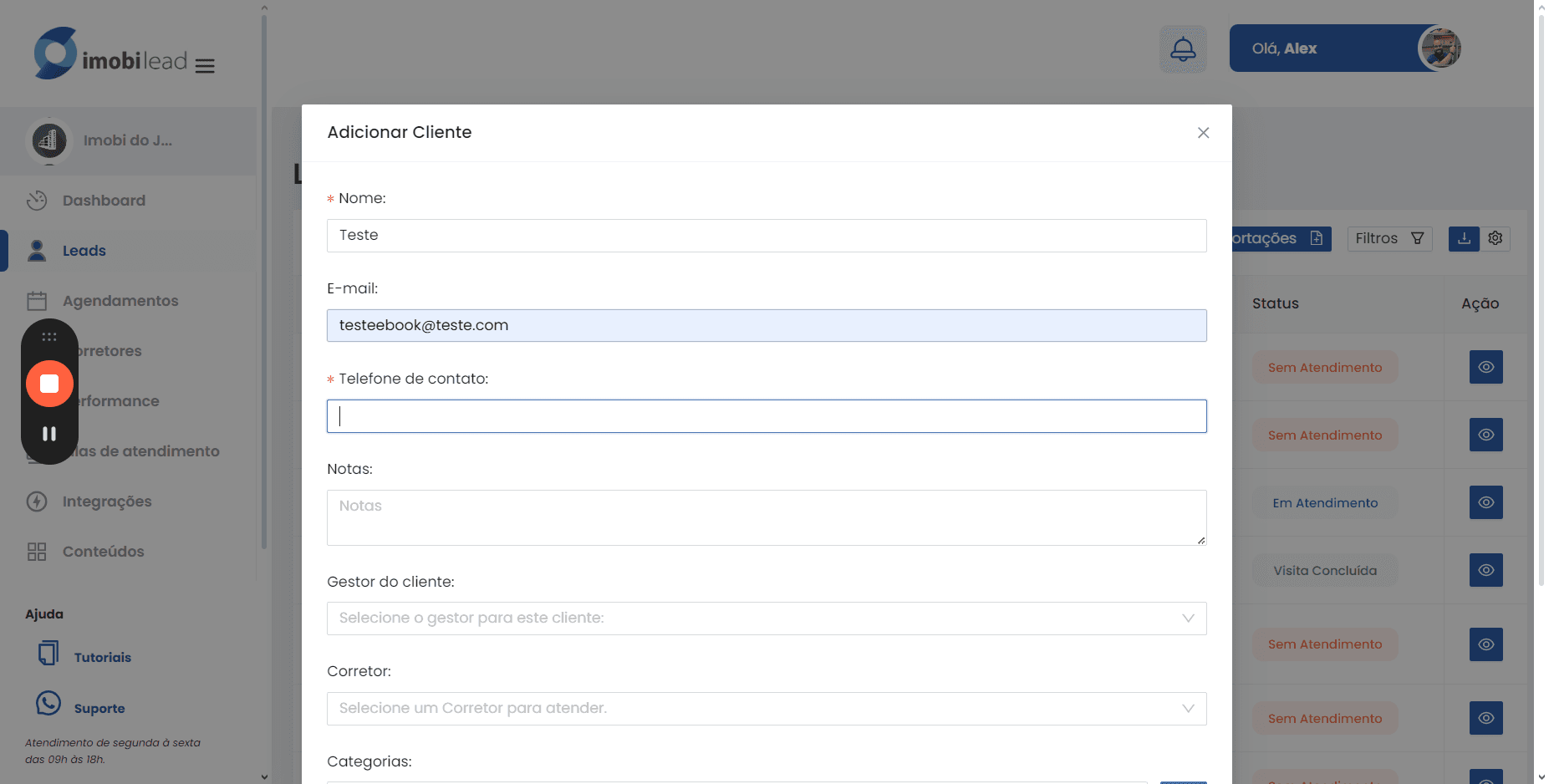 Step #5: Click "testeebook@teste.com"