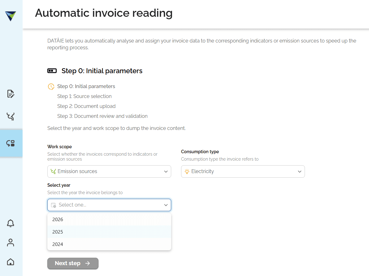 Step #4: Select the year of the emission source where you want to enter the consumption.