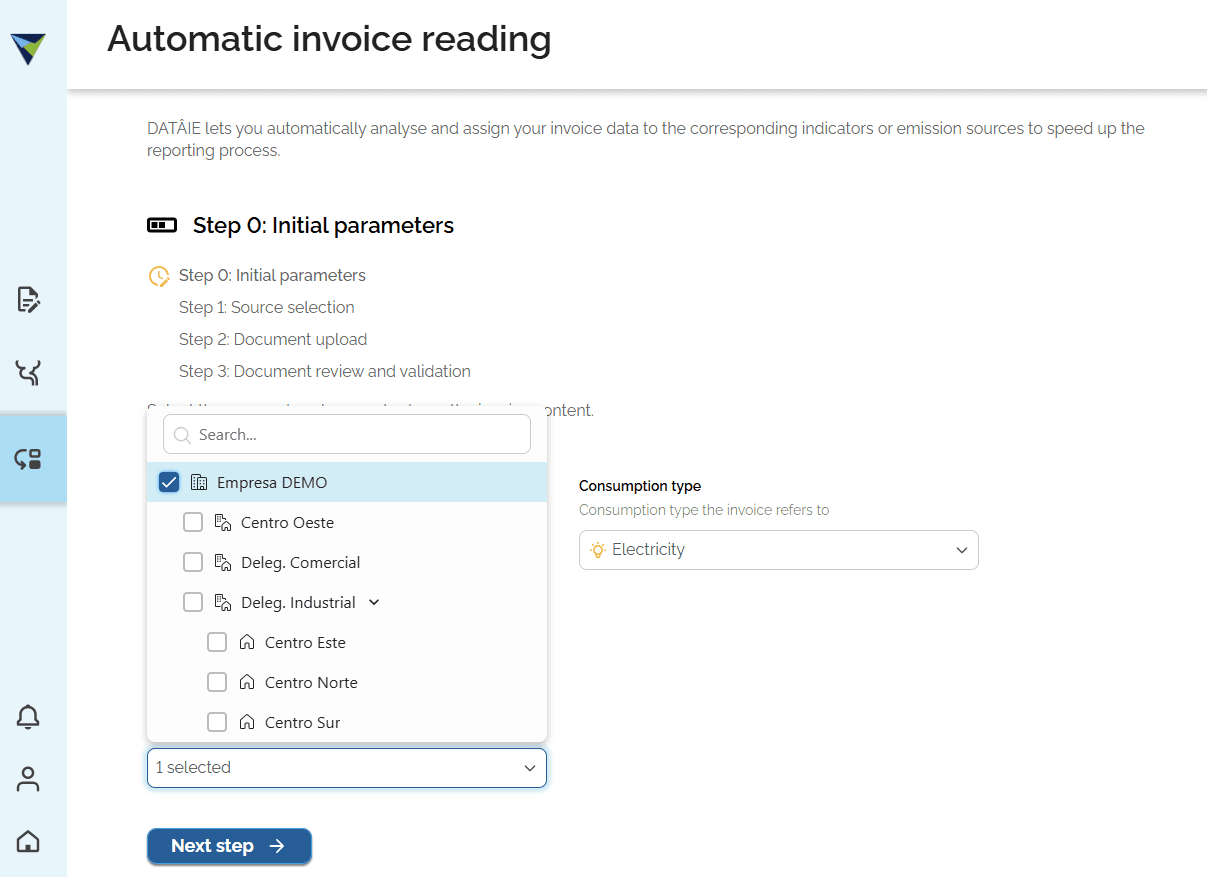 Step #5: Select the business unit the consumption belongs to. Click "Next step" to continue.