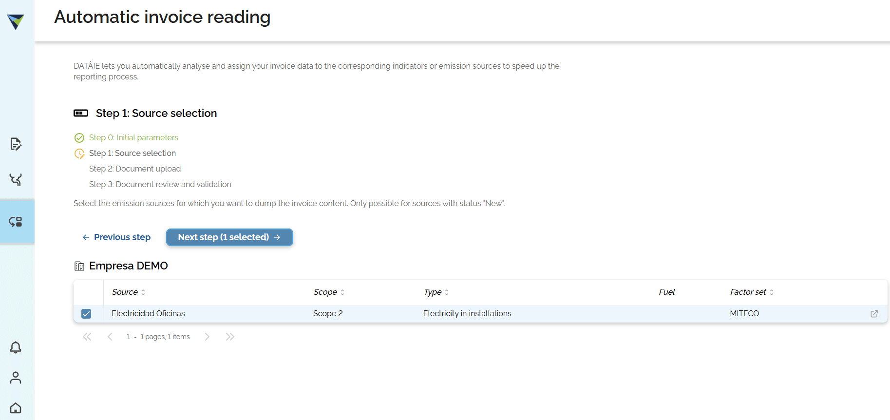 Step #6: Select the source where you want to enter the consumption. Then click "Next step".