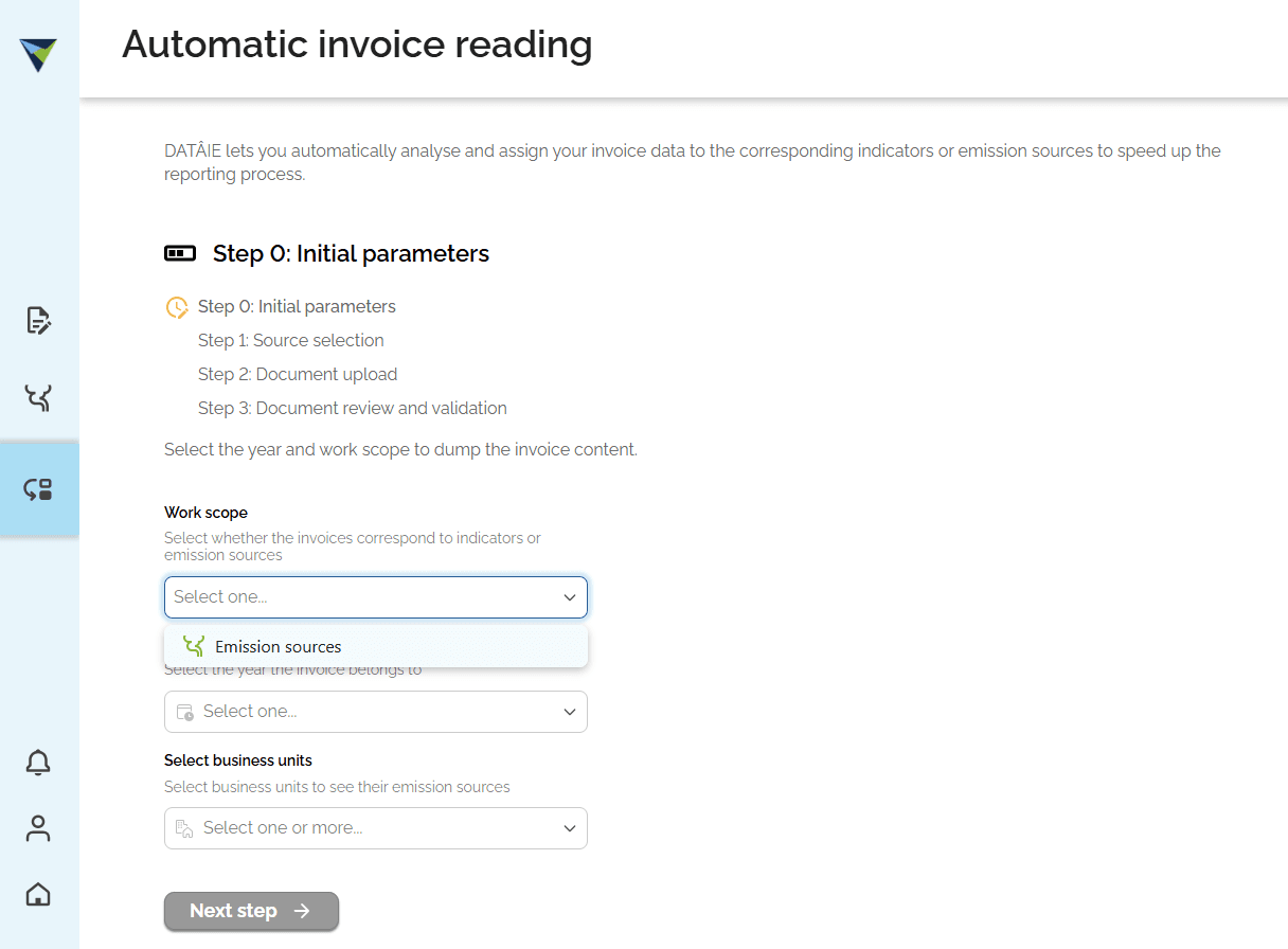 Step #2: Select the right options. In the "Work scope" field, select "Emission sources".