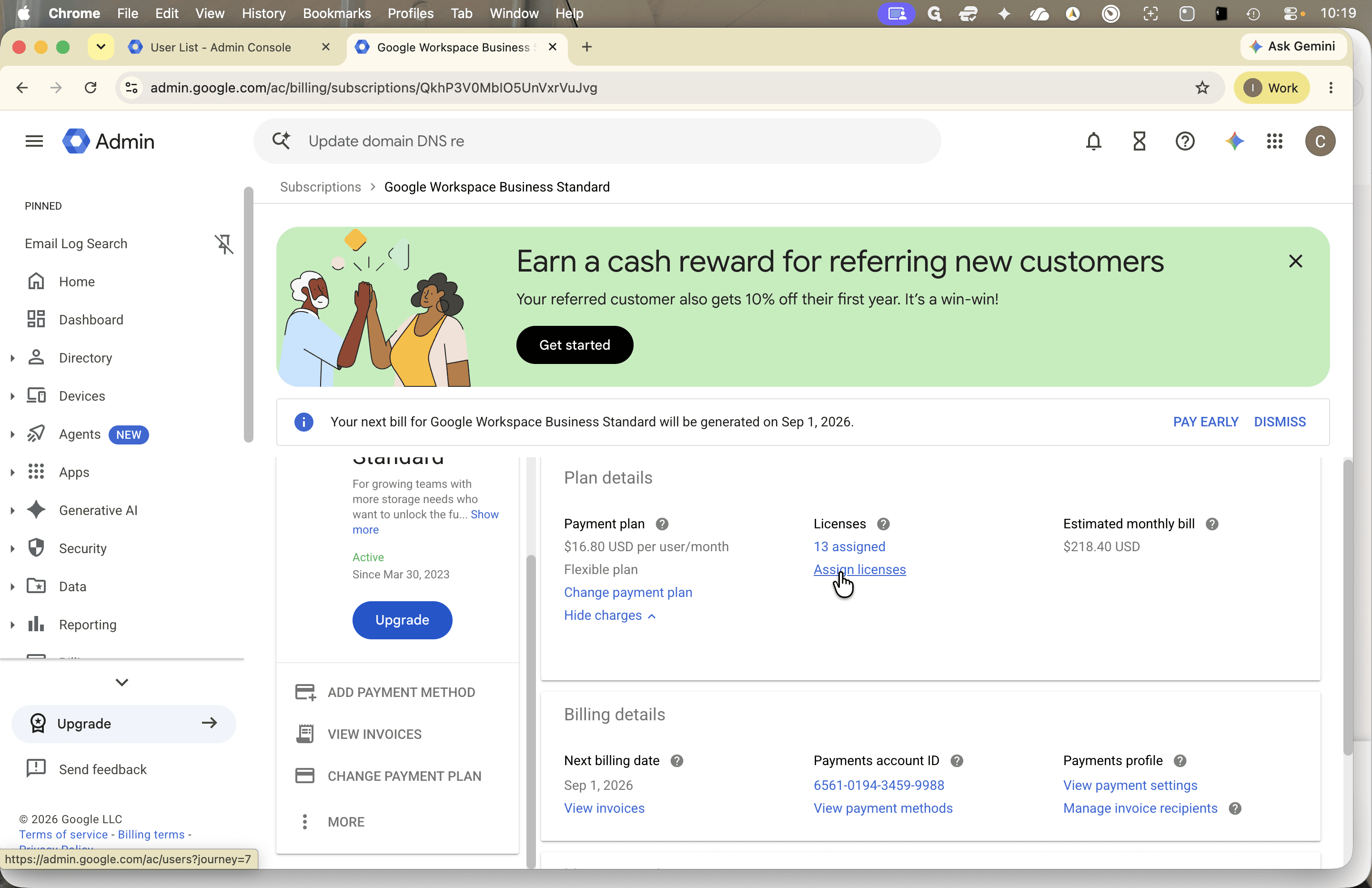 Step #11: Click Assign licenses in the Plan details panel.