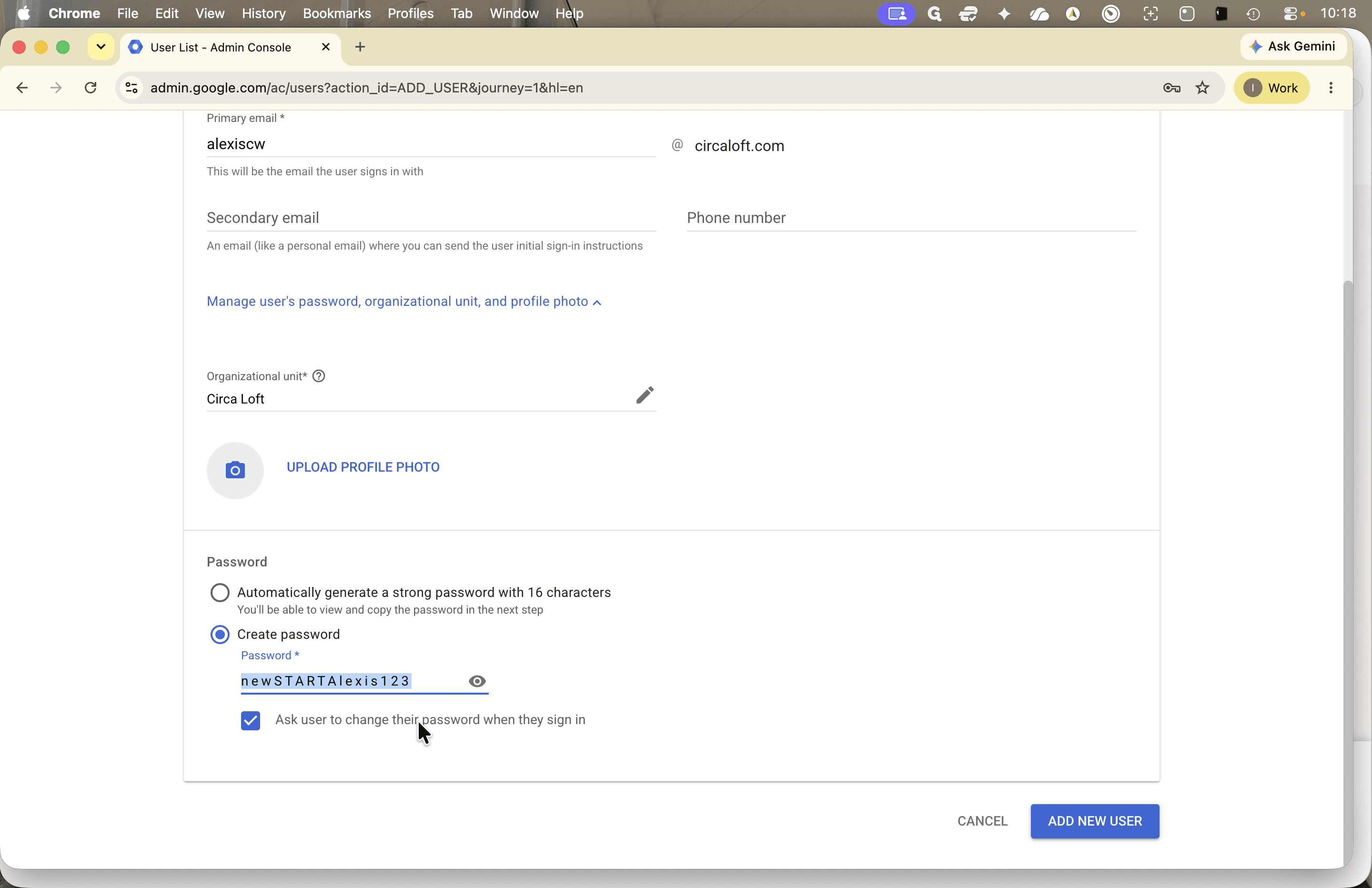 Step #7: Uncheck Ask user to change their password when they sign in to allow initial testing prior to handoff.