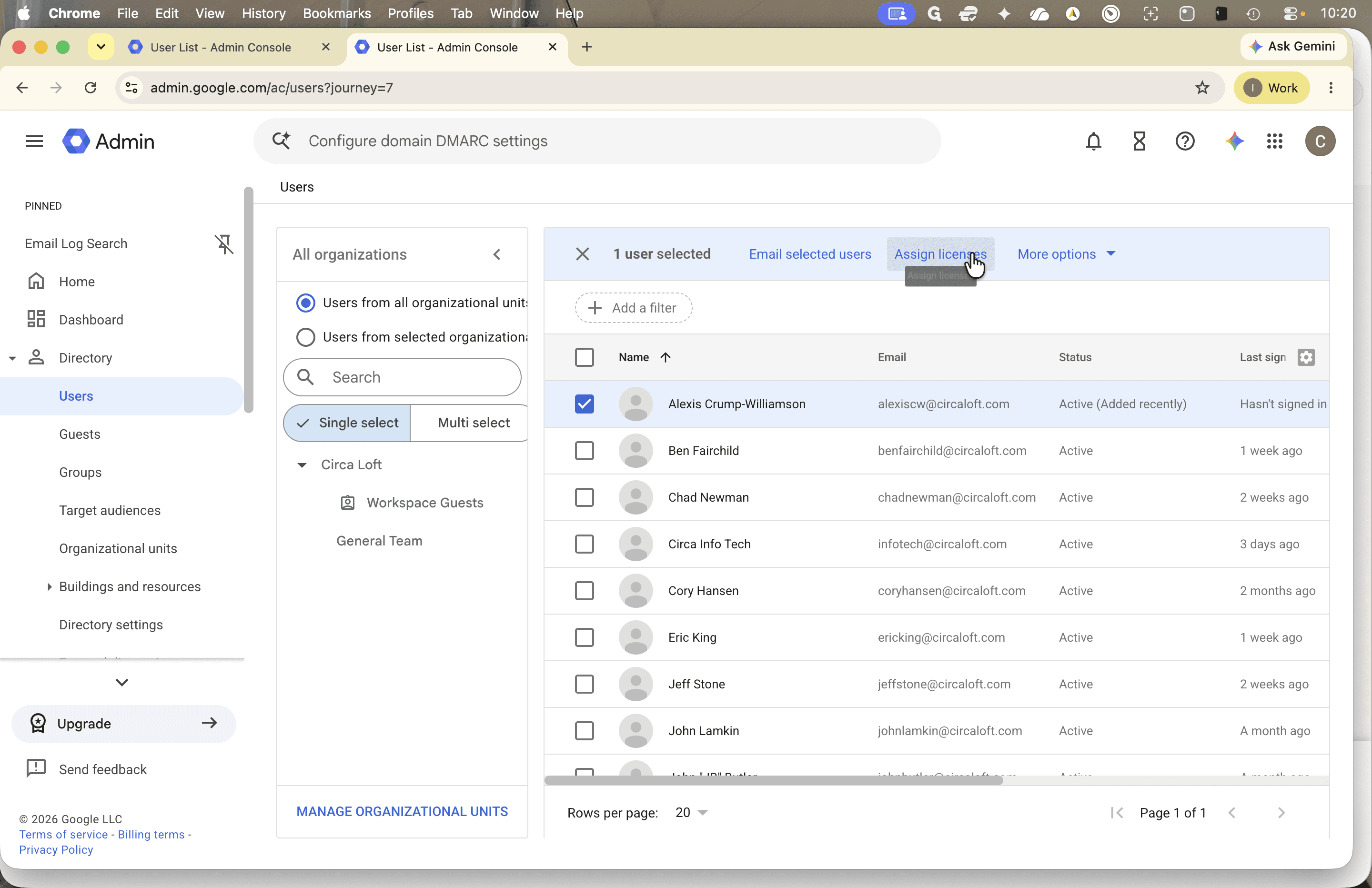 Step #13: Click Assign licenses on the action toolbar.