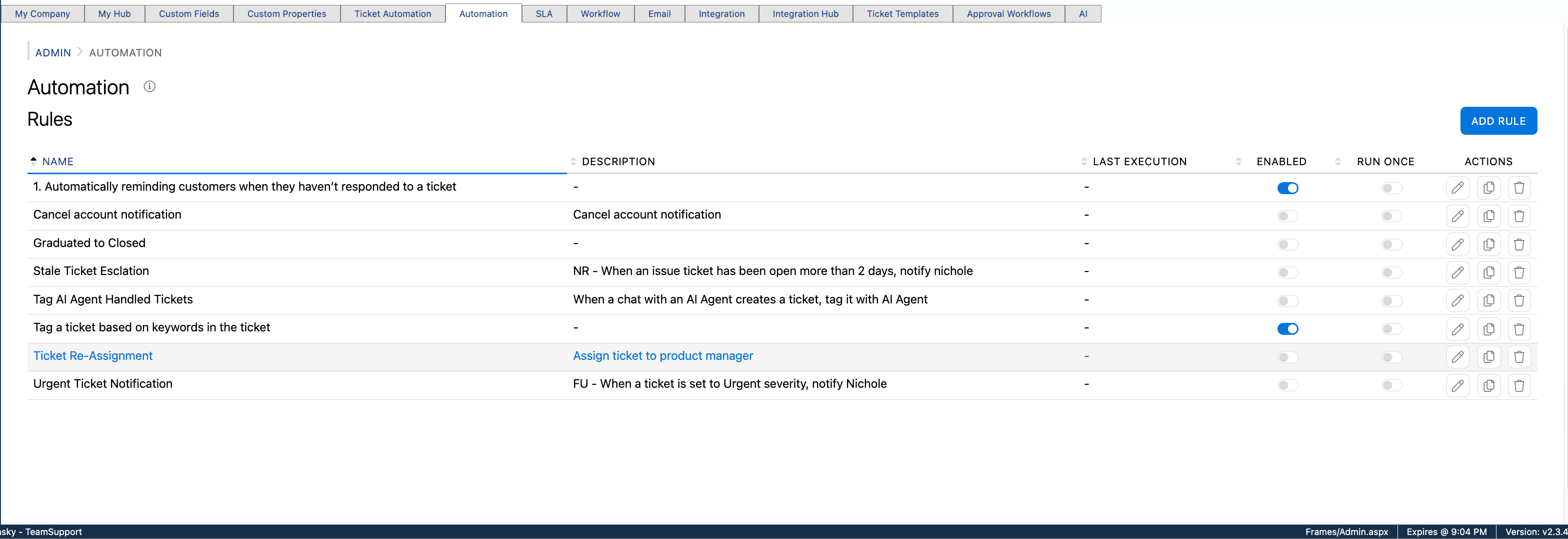 Step #1: Click Automation in the Admin Section. Notice the rules main page.