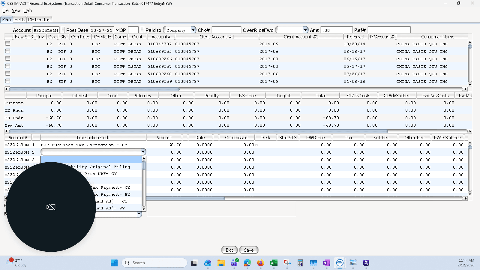 Step #16: Enter the transaction code BAP to add the liability, along with the transaction amount.