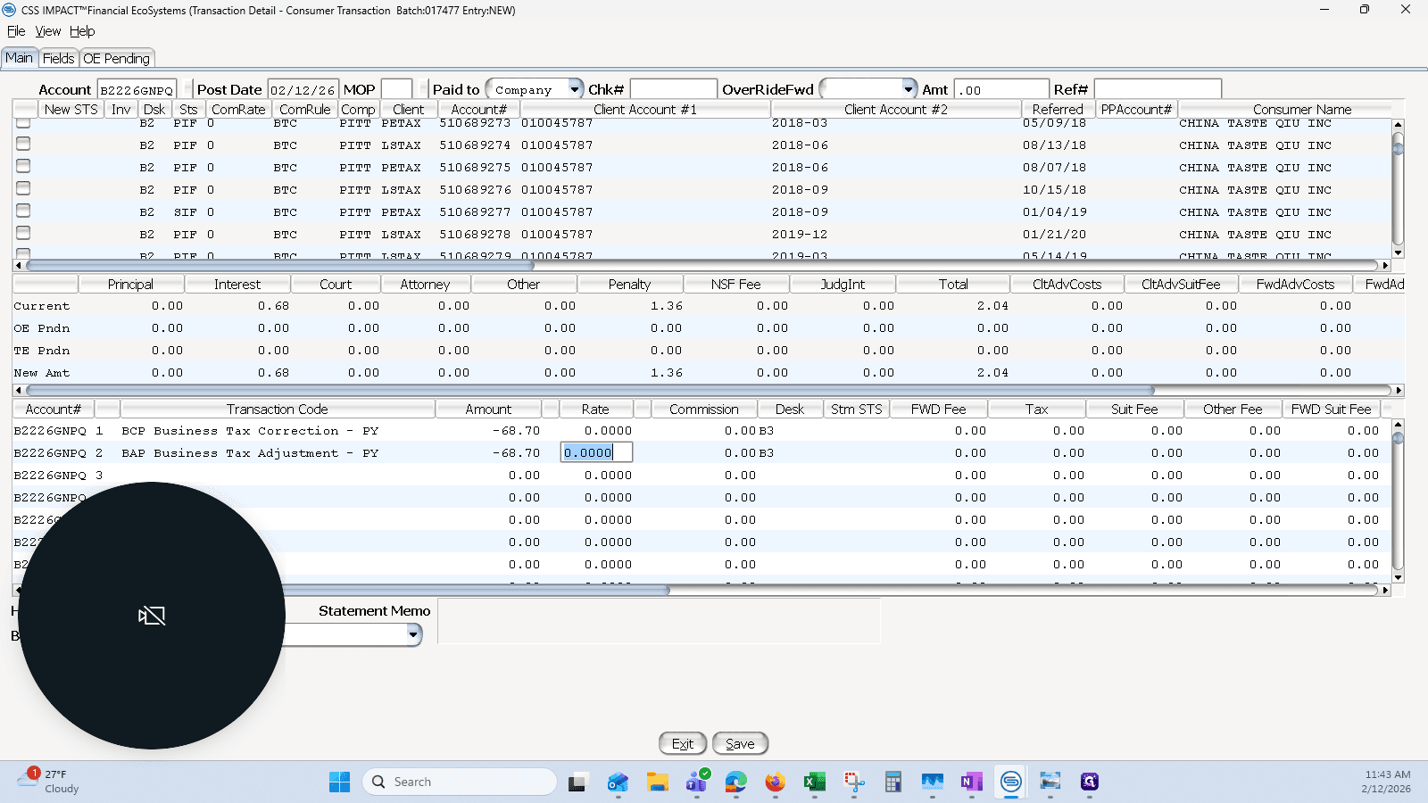 Step #11: And using BAP to correct the liability: