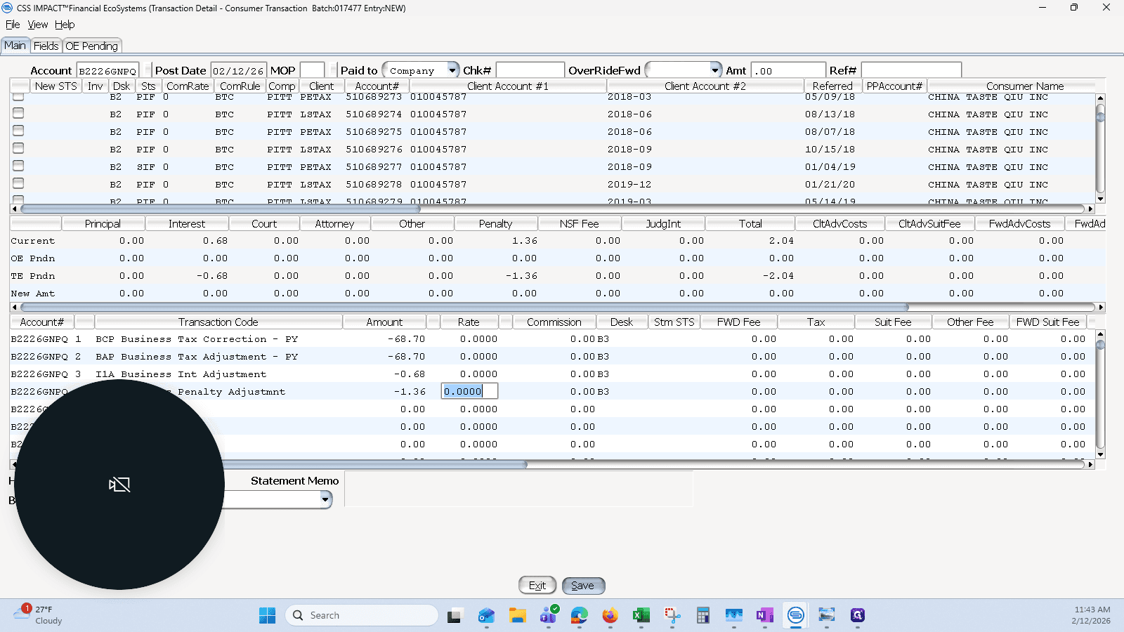 Step #13: Enter the Penalty Adjustment (P1), then click on "Save"